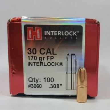 Hornady InterLock .30 Cal 170 gr FP Bullets -100cnt