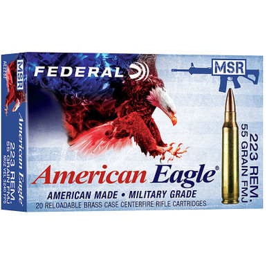 Federal AE223J AE 223/5.56 NATO 55 GR FMJ BT 20 Rounds