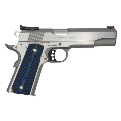 Colt Gold Cup Lite 1911 38 Super 5" Barrel SS Frame G10 Grips Beavertail Fiber Optic Fron Site 9rd Mag