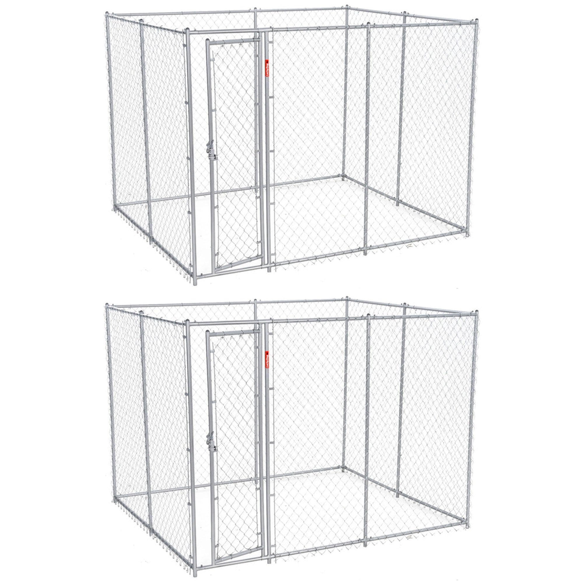 Lucky Dog 10 x 10 Foot Heavy Duty Outdoor Chain Link Dog Kennel w/ Door (2 Pack)
