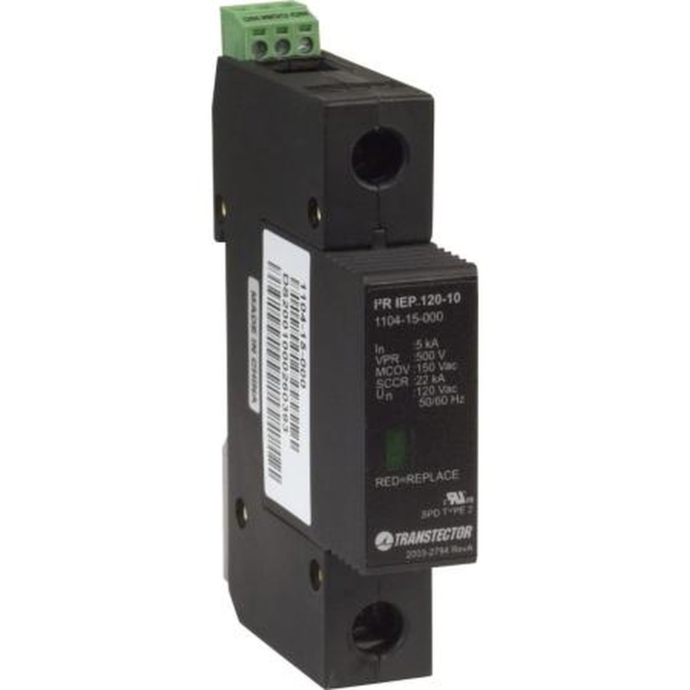 TRANSTECTOR 1104-15-000 120 VAC DIN Rail Mounted AC Surge Protection Device.Replaceable Pluggable Module.Silicon.10kA Maximum Discharge Current