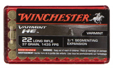 Winchester Ammo Varmint HE 22 Long Rifle (LR) 37 GR Hollow Point 3/1 Segmenting Core 50 Box