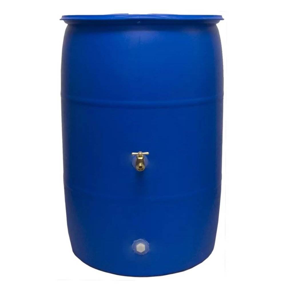 Good Ideas Big Blue 55 Gallon Recycled Plastic Rain Barrel Water Collector Drum