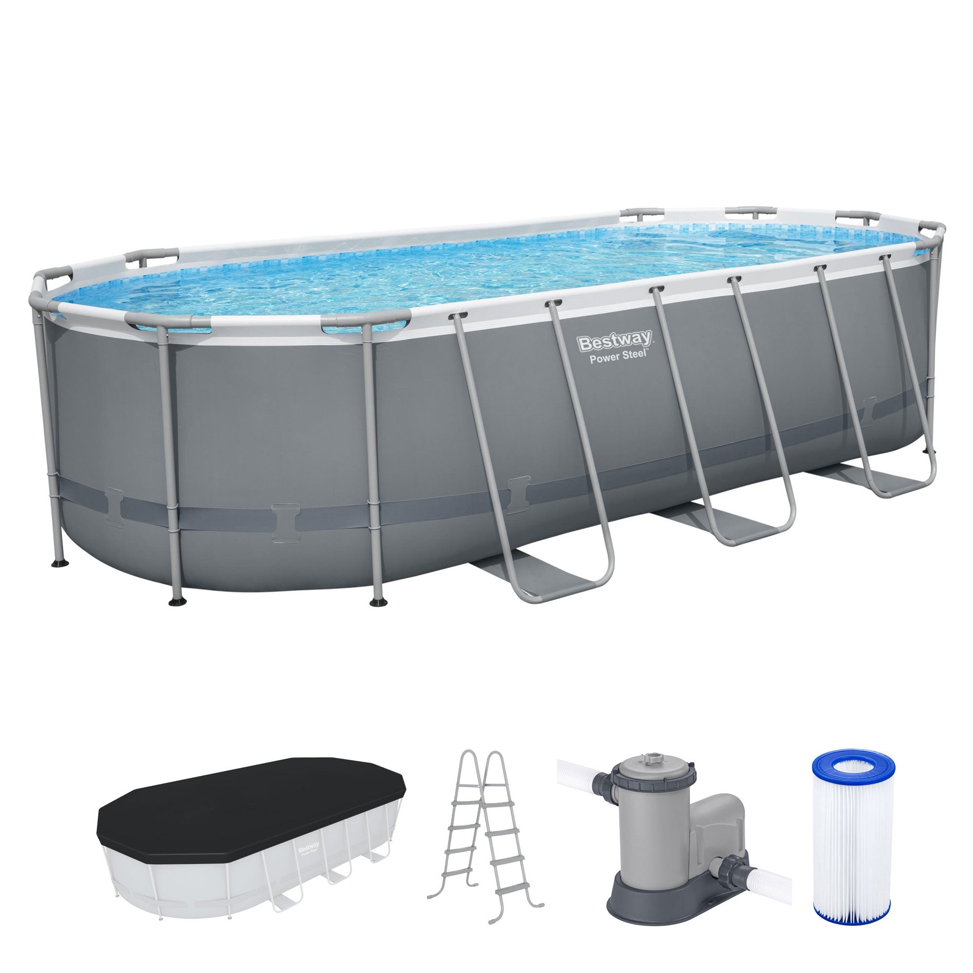 Bestway Power Steel 18' x 9' x 48" Oval Above Ground Outdoor Swimming Pool Set
