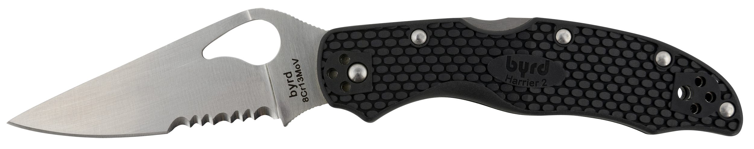 Spyderco Byrd, Spy By01psbk2  Byrd Harrier 2  Blk Frn Pln/serr
