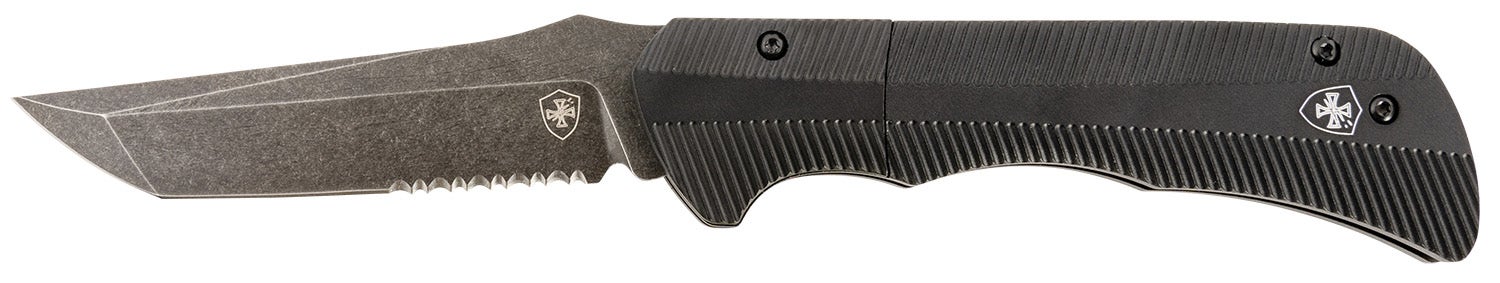Templar Knife Auto Assist  3.25" Folding Tanto Part Serrated Black Oxide Stonewashed Powder Coated Steel Blade