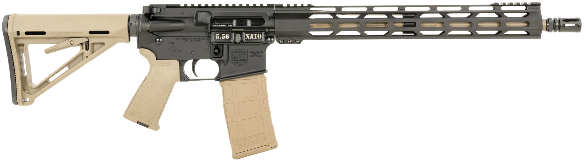 Diamondback DB15 5.56x45mm NATO 30+1 16" Chrome Moly Barrel Alum Receiver M-Lok Handguard Adj Stock FDE/BLK DB175AK221