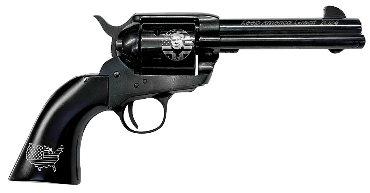 Pietta 1873 Trump .45LC Revolver 6Rd 4.75" Barrel Blade Front Sight One Piece Grip with U.S. Map Logo Single Action Black SA73122DT47CYF