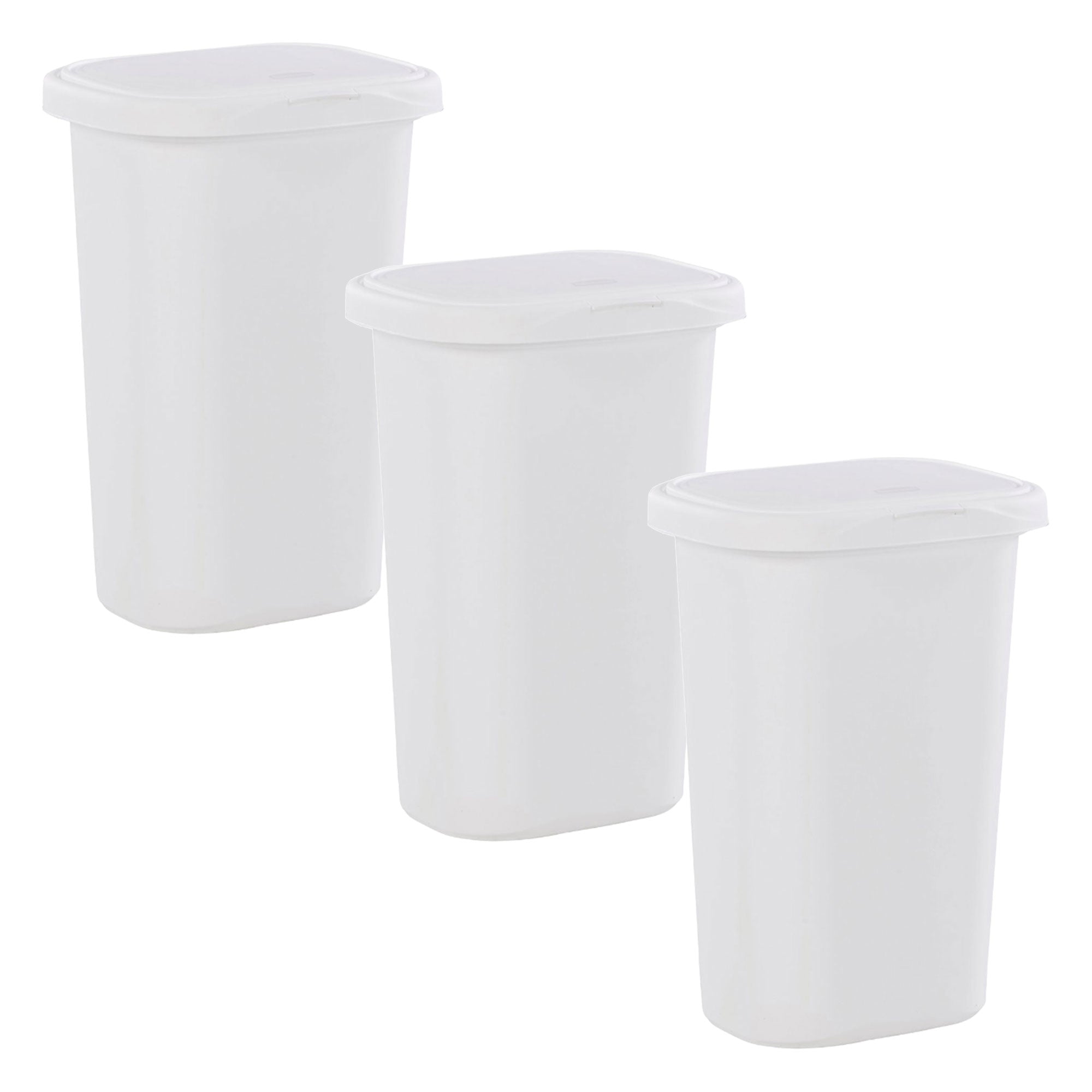 Rubbermaid 13.25 Gallon Rectangular Spring-Top Lid Wastebasket, White (3 Pack)