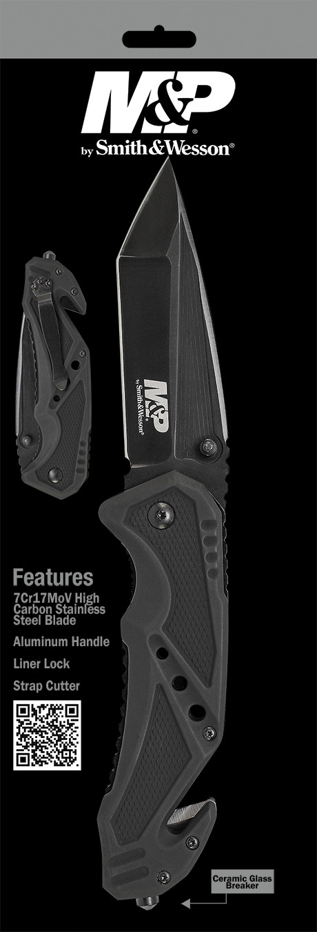 S&w Knife Clip Folder 3.8" - Blade Black W/ Strap Cutter