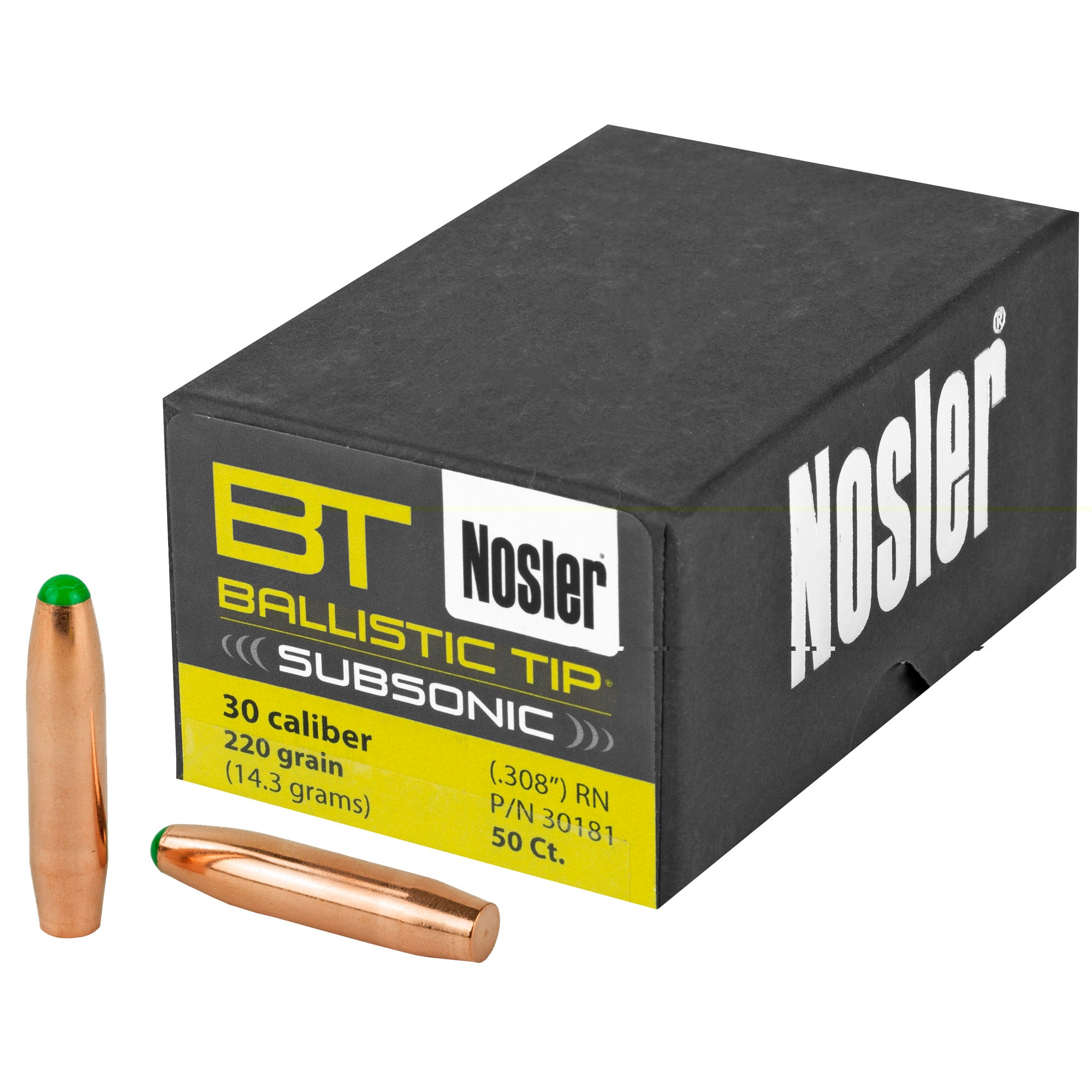 Nosler Ballistic Tip Hunting Bullets .30 Cal. 220 Gr. Round Nose 50 Pk.