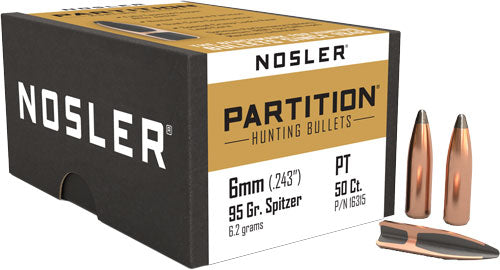Nosler Partition Bullets 6mm 95 Gr. Spitzer Point 50 Pk.