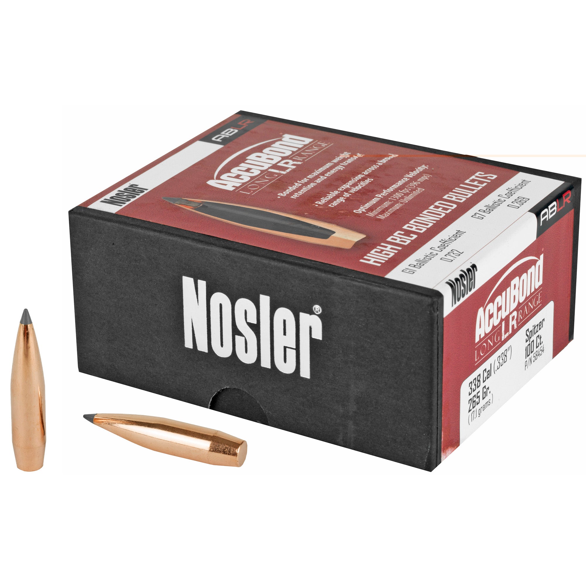 Nosler Accubond Long Range Bullets .338 Cal. 265 Gr. Spitzer Point 100 Pk.