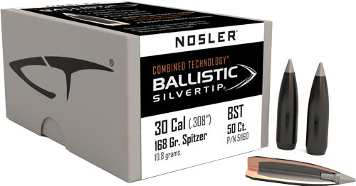 Nosler Ballistic Silvertip Hunting Bullets .30 Cal. 168 Gr. Spitzer Point 50 Pk.