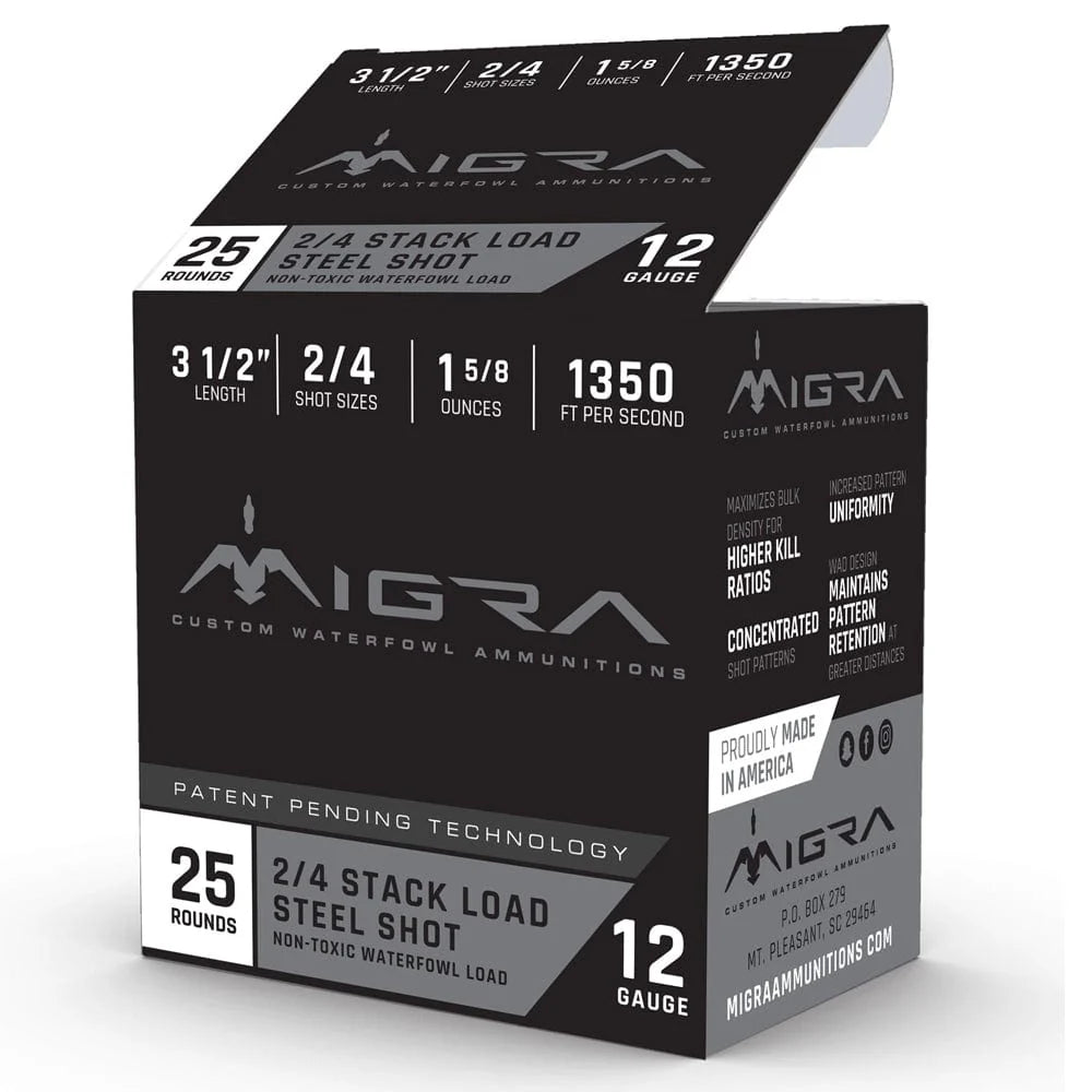 Migra Ammo 12ga 3 1/2" Steel Shot - Stxd Load - 2-4 / Case