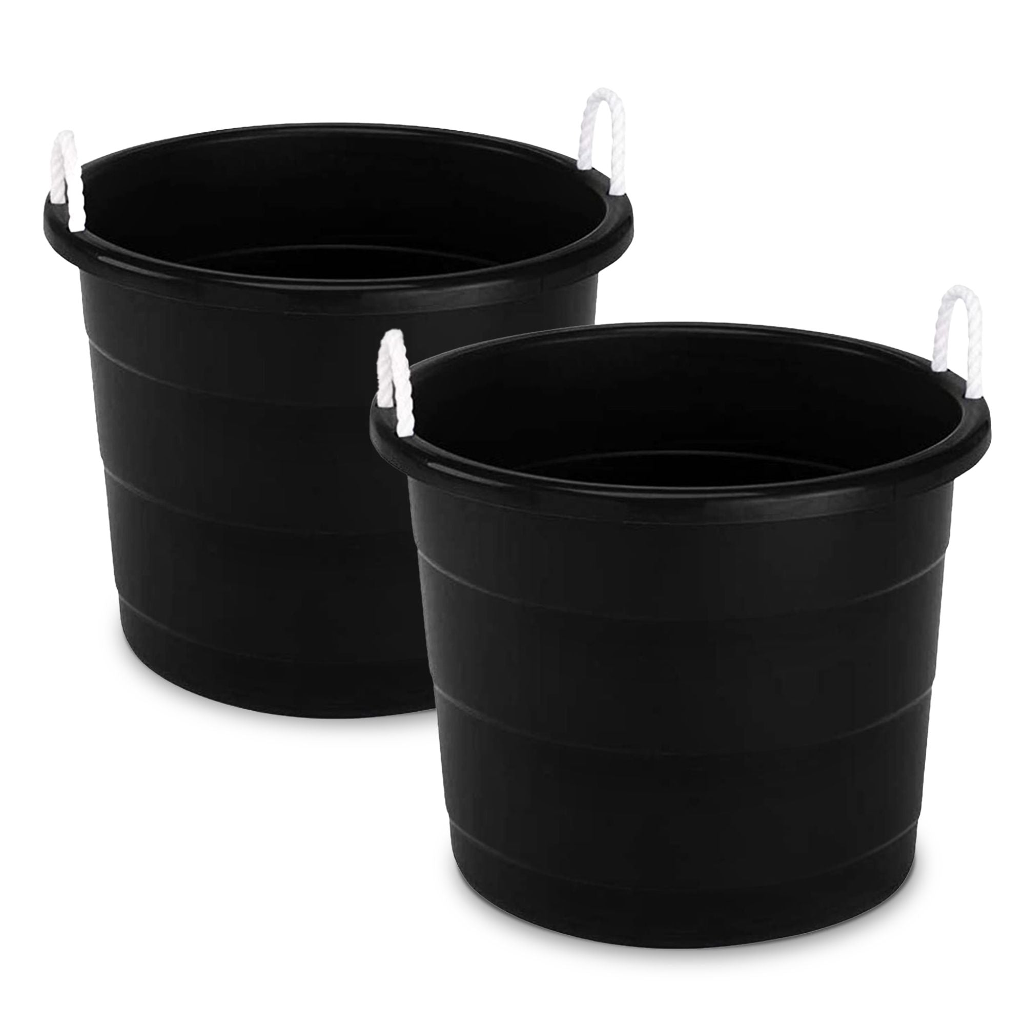 Homz Plastic 17 Gal Storage Bucket Tub w/ Rope Handle, Black, 2 Pack (Open Box)
