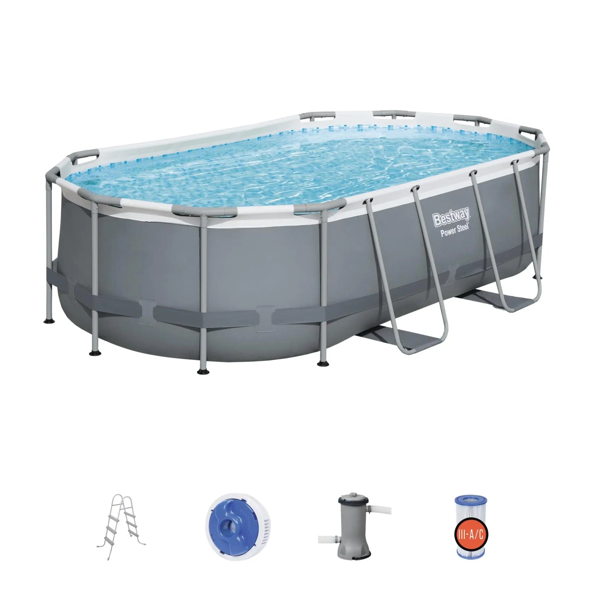 Bestway Power Steel Above Ground Pool Set w/ Filter Pump, 14'x8' (Open Box)