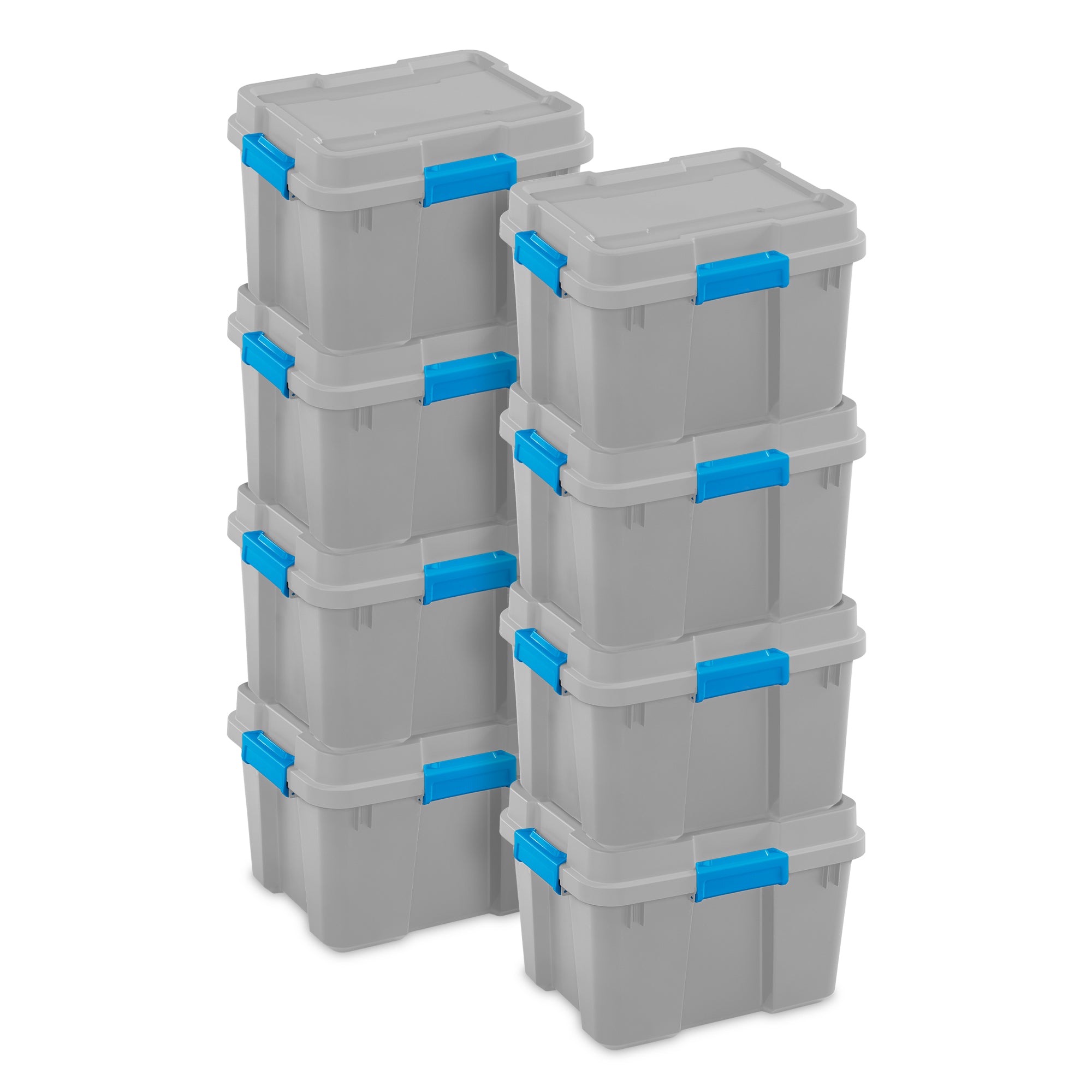 Sterilite 20 Gallon Plastic Storage Container Box Cement Gray/Blue (8 Pack)