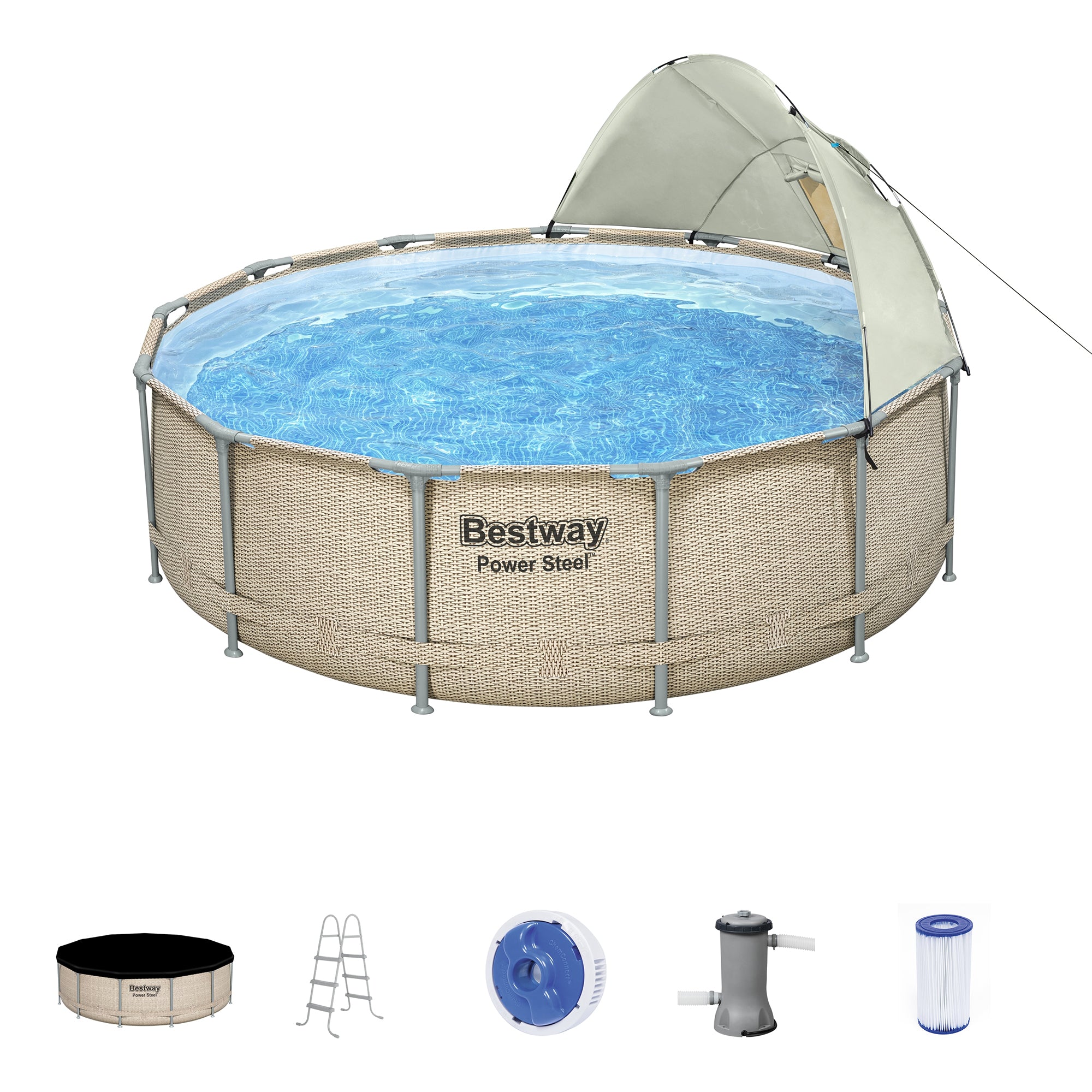 Bestway 13 Ftx42 Inches Power Steel Frame Pool Set with Canopy (Open Box)