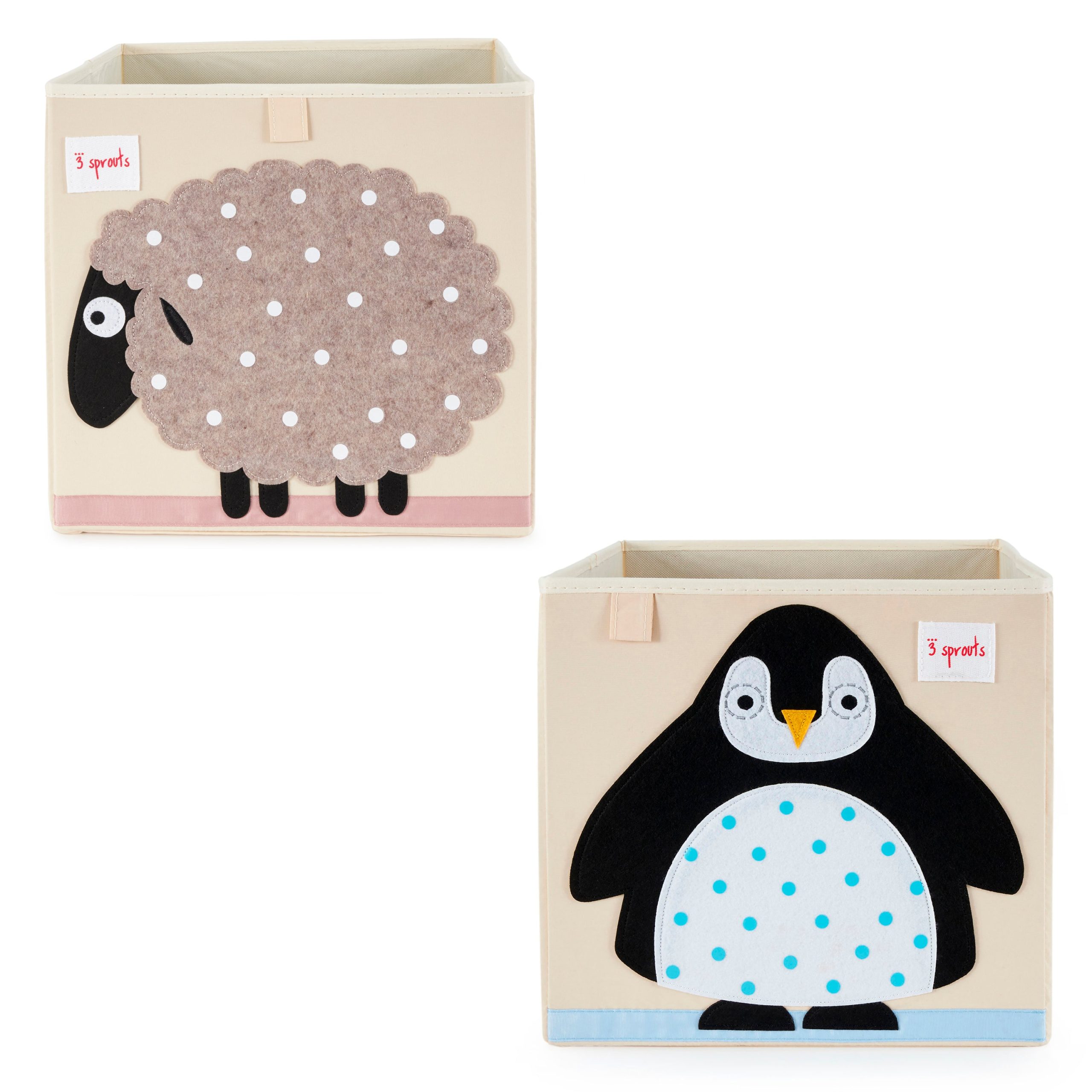 3 Sprouts Kids Fabric Penguin and Sheep Storage Cube Soft Toy Bins (Open Box)