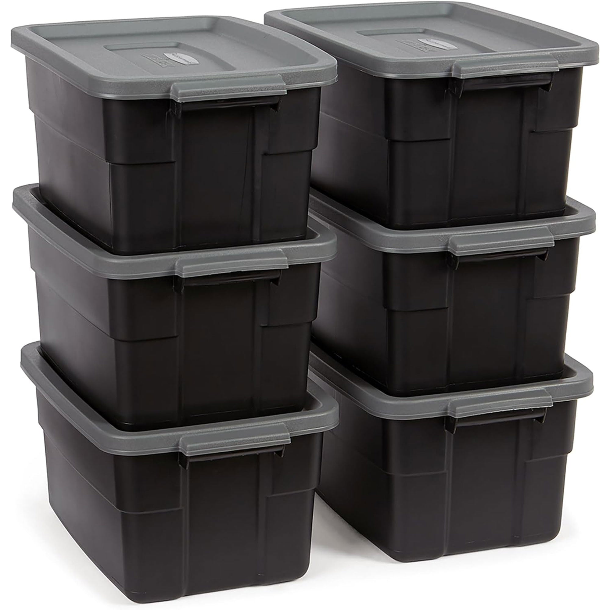 Rubbermaid Roughneck Tote 3 Gallon Storage Container, Black/Cool Gray (6 Pack)