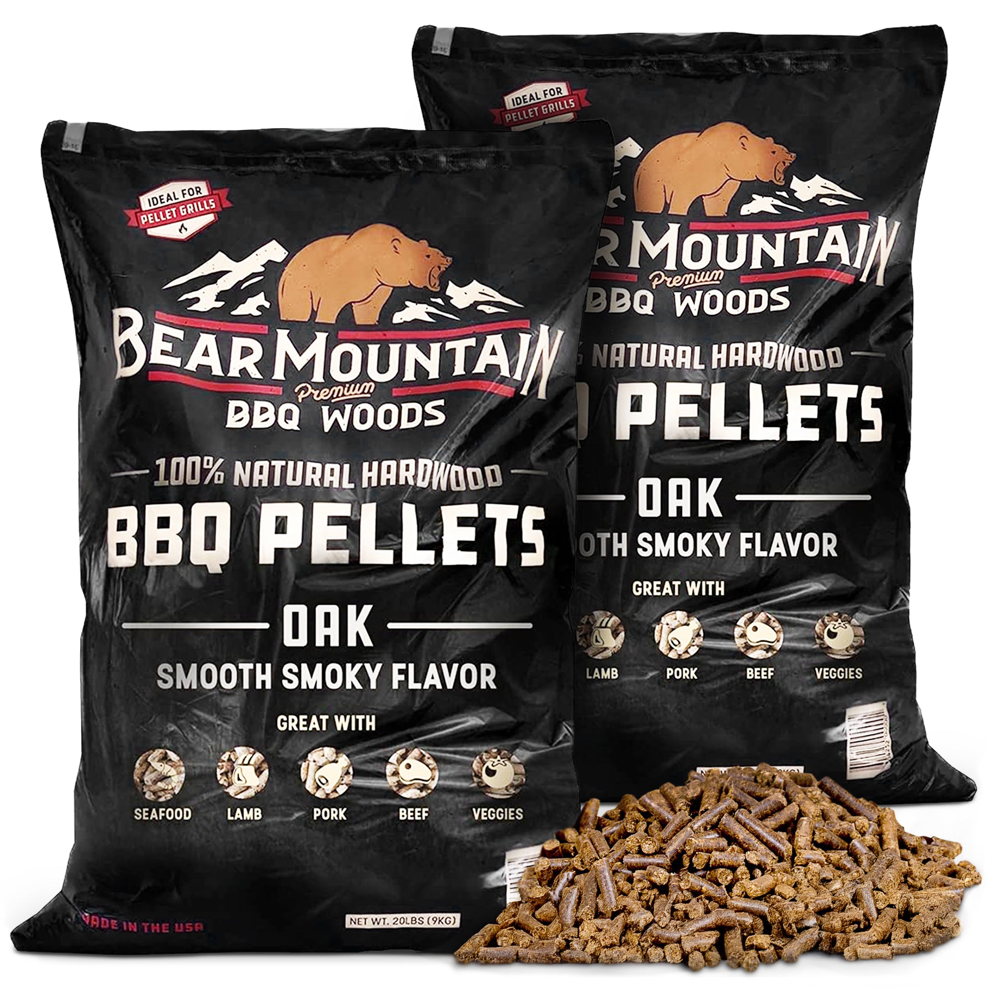 Bear Mountain BBQ All Natural Hardwood Oak BBQ Smoker Pellets, 20 lbs (2 Pack)