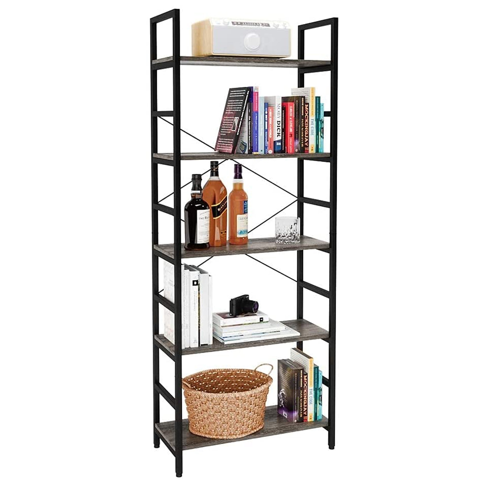 Bestier 5 Tier Adjustable Multifunctional Storage Bookcase 26", Gray (Used)
