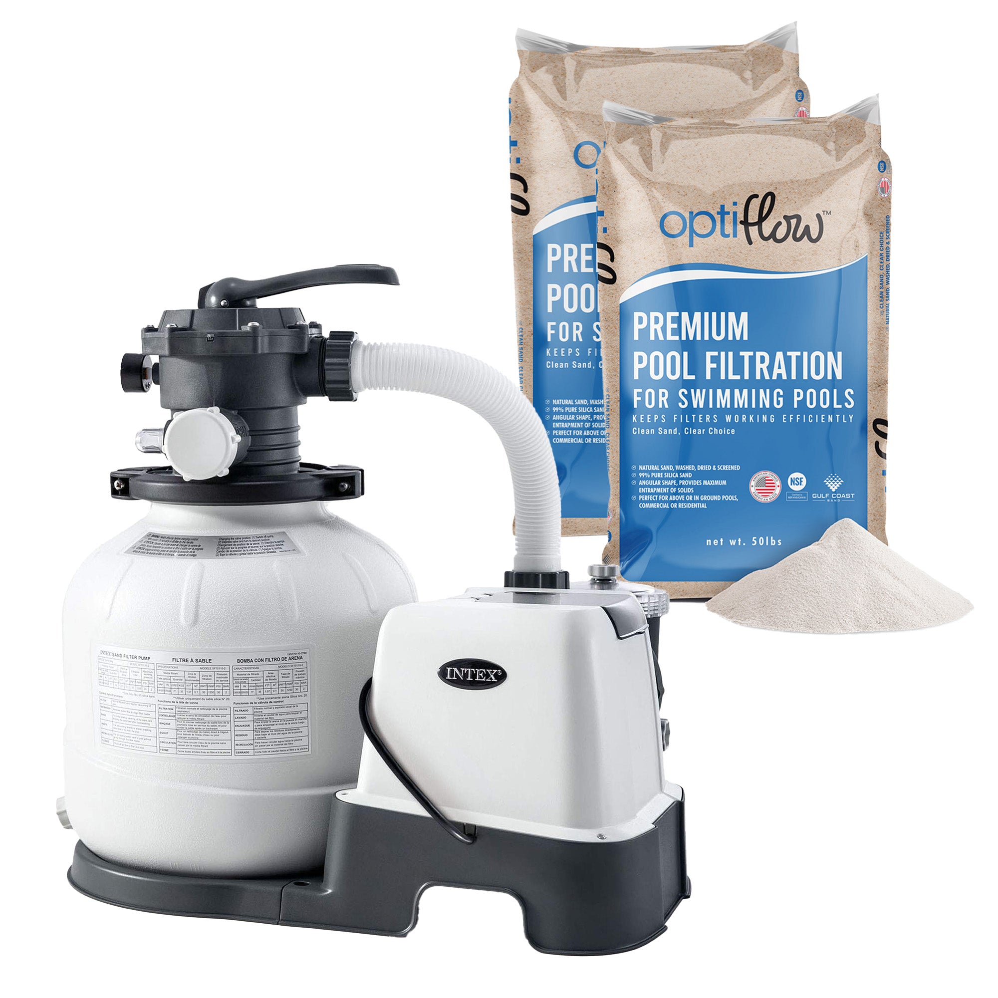 Intex Krystal Clear 1600GPH Sand Filter Pump & OptiFlow Premium Pool Filter Sand