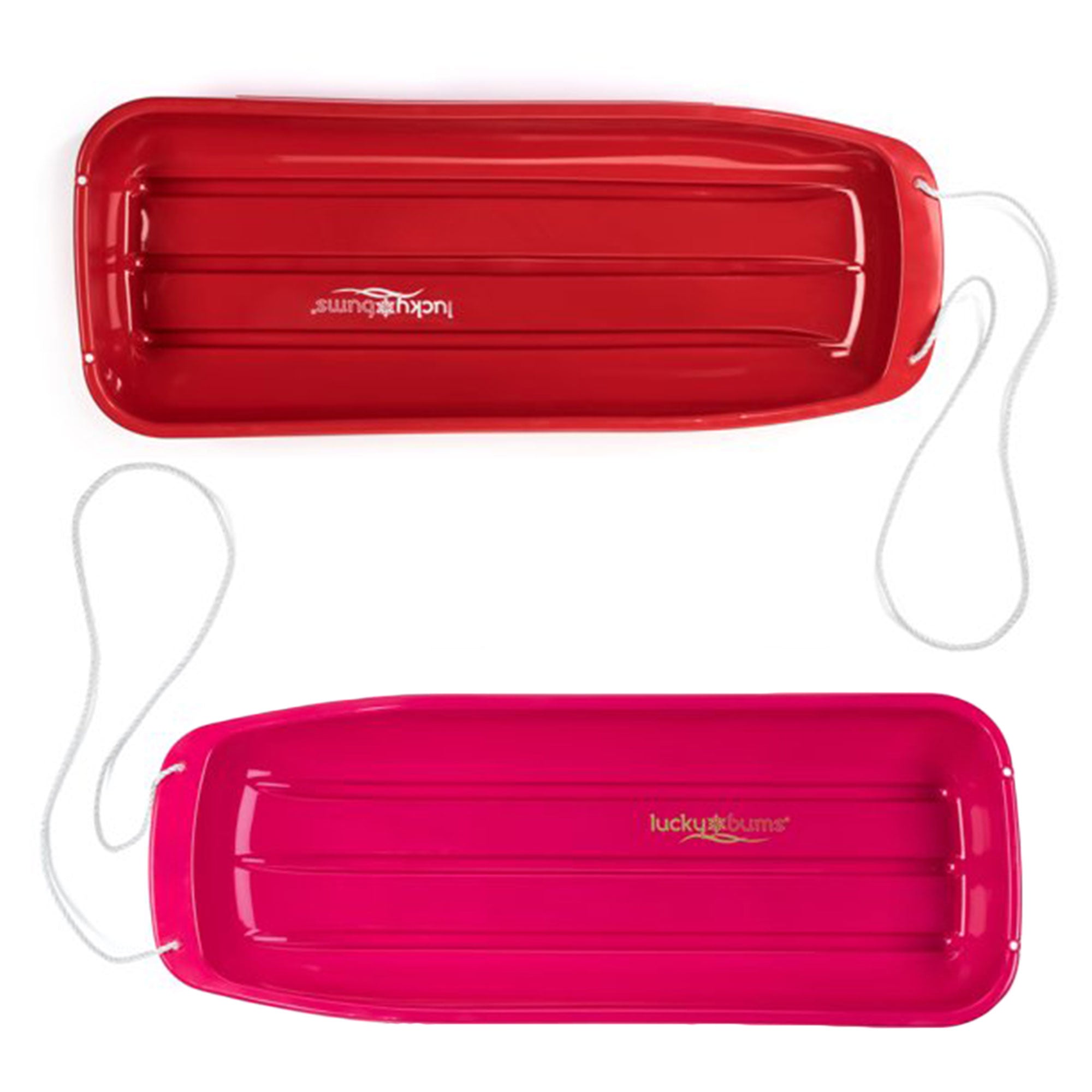Lucky Bums Lightweight Plastic 48 Inch Sleds with Pull Ropes, 1 Red and 1 Pink