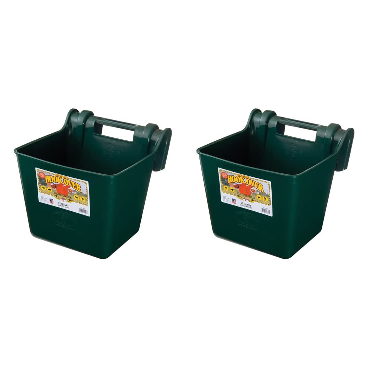 Little Giant Heavy Duty 15 Quart Mountable Plastic Hook Feeder, Green (2 Pack)