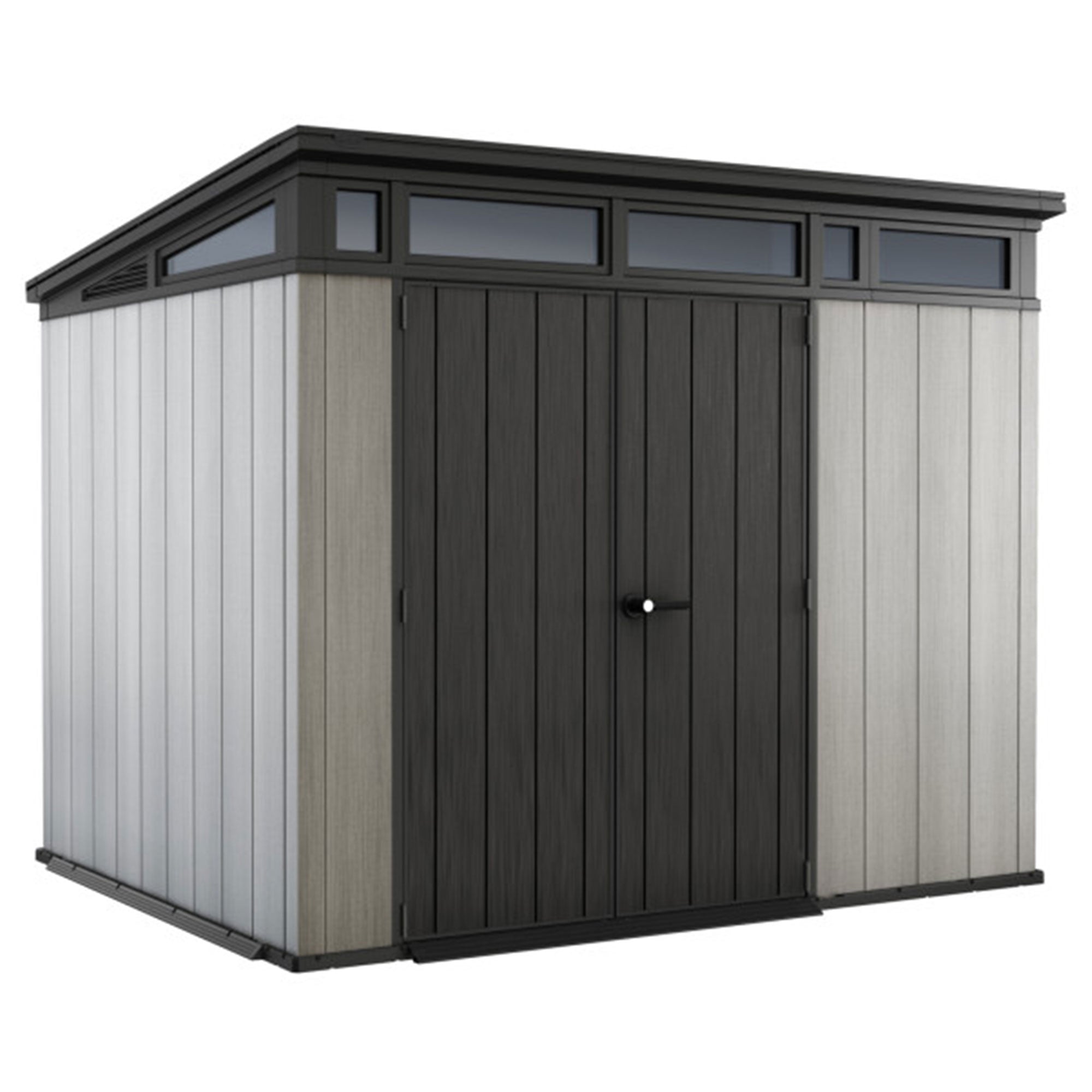 Keter Artisan 9x7 Ft Large Outdoor Shed w/Floor w/Modern Design, Grey(For Parts)