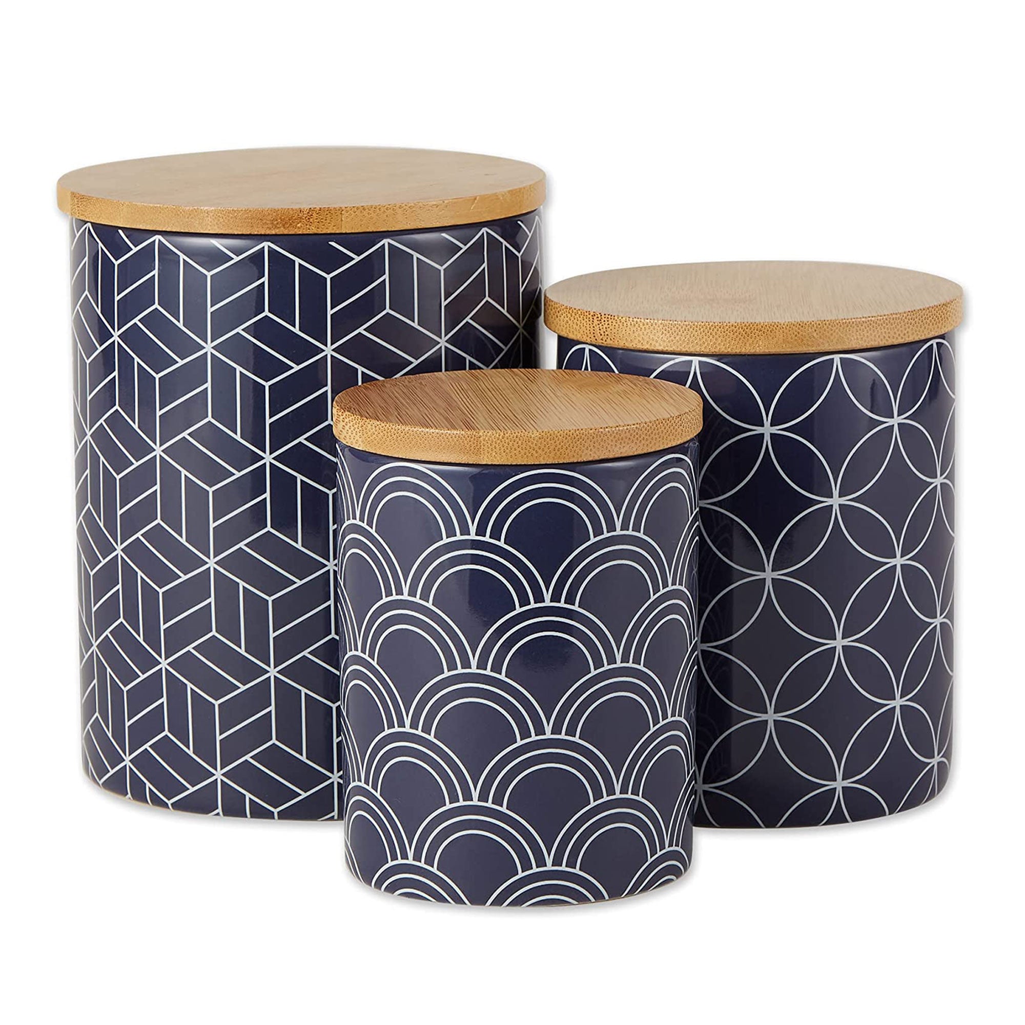 DII Design Imports Ceramic Kitchen Canister and Bamboo Lid set, Blue (Open Box)