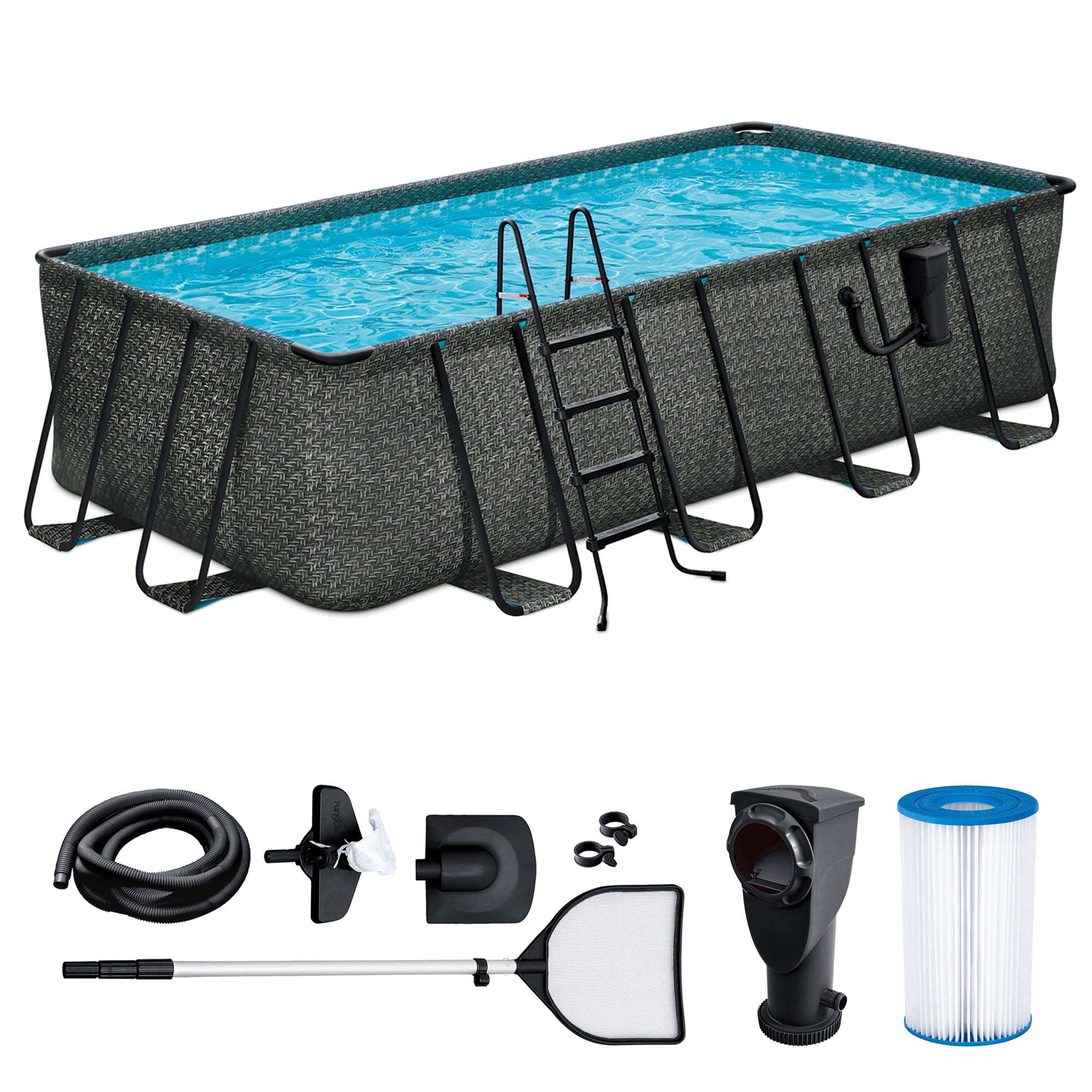 Funsicle 18' x 9' x 52" Oasis Rectangle Above Ground Swimming Pool, Gray (Used)