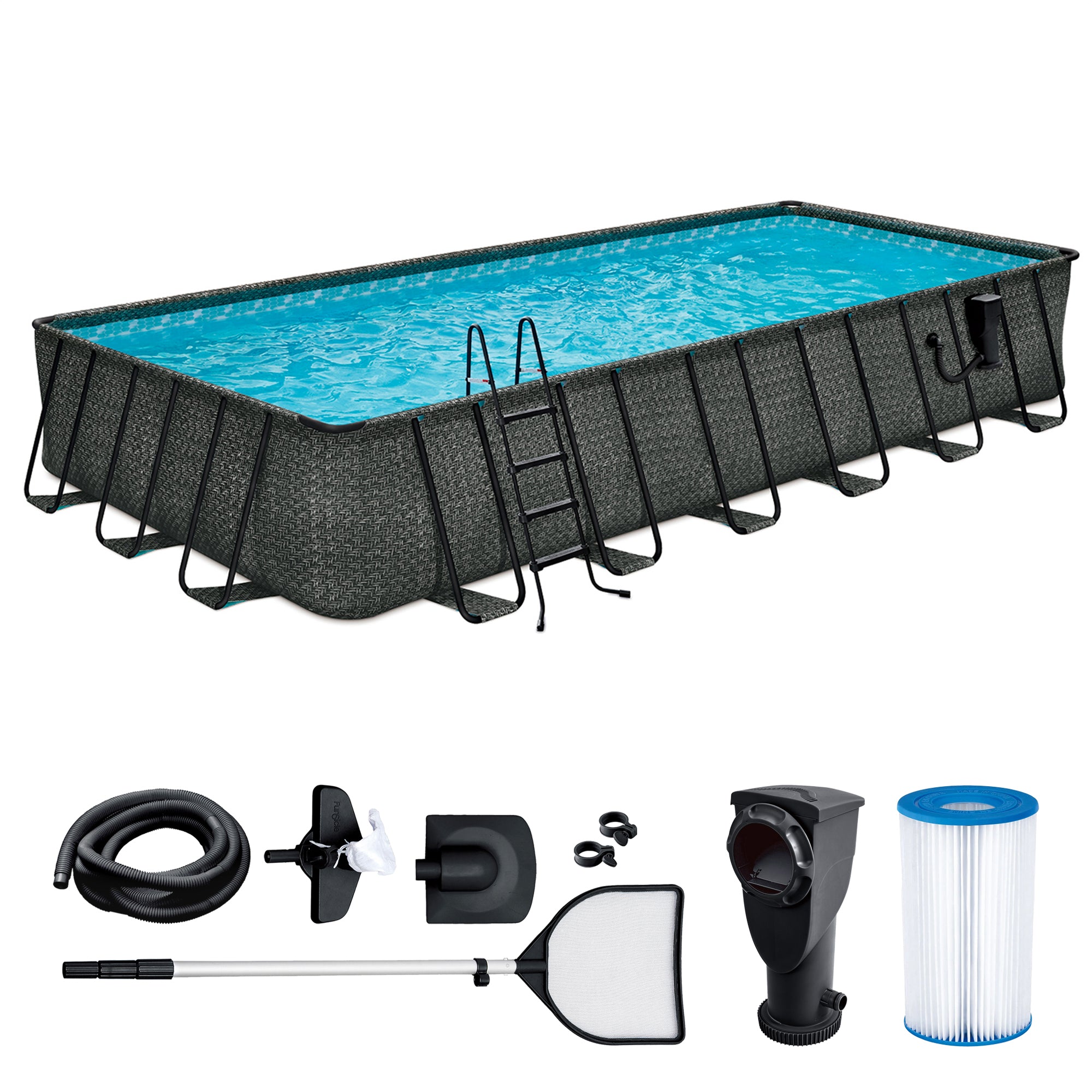 24ft x 12ft x 52in Oasis Designer Rectangle Lap Pool, Dark Herringbone (Used)