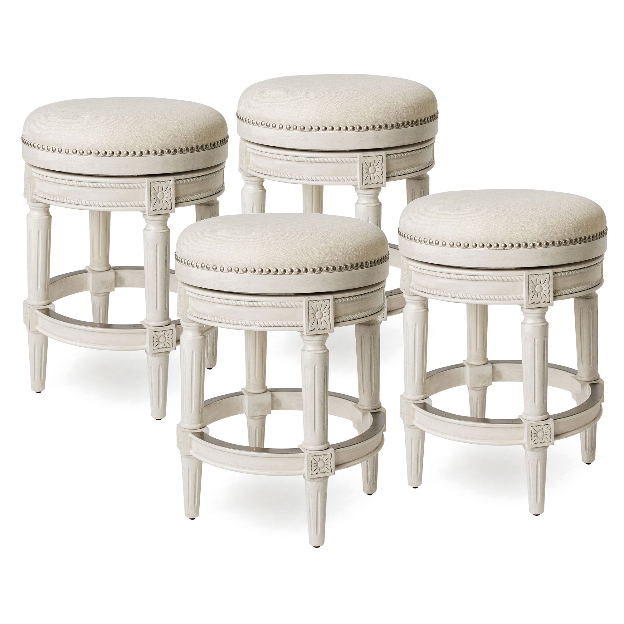 Maven Lane Pullman Backless Counter Stool, White Oak/Natural Upholstery, Set of 4
