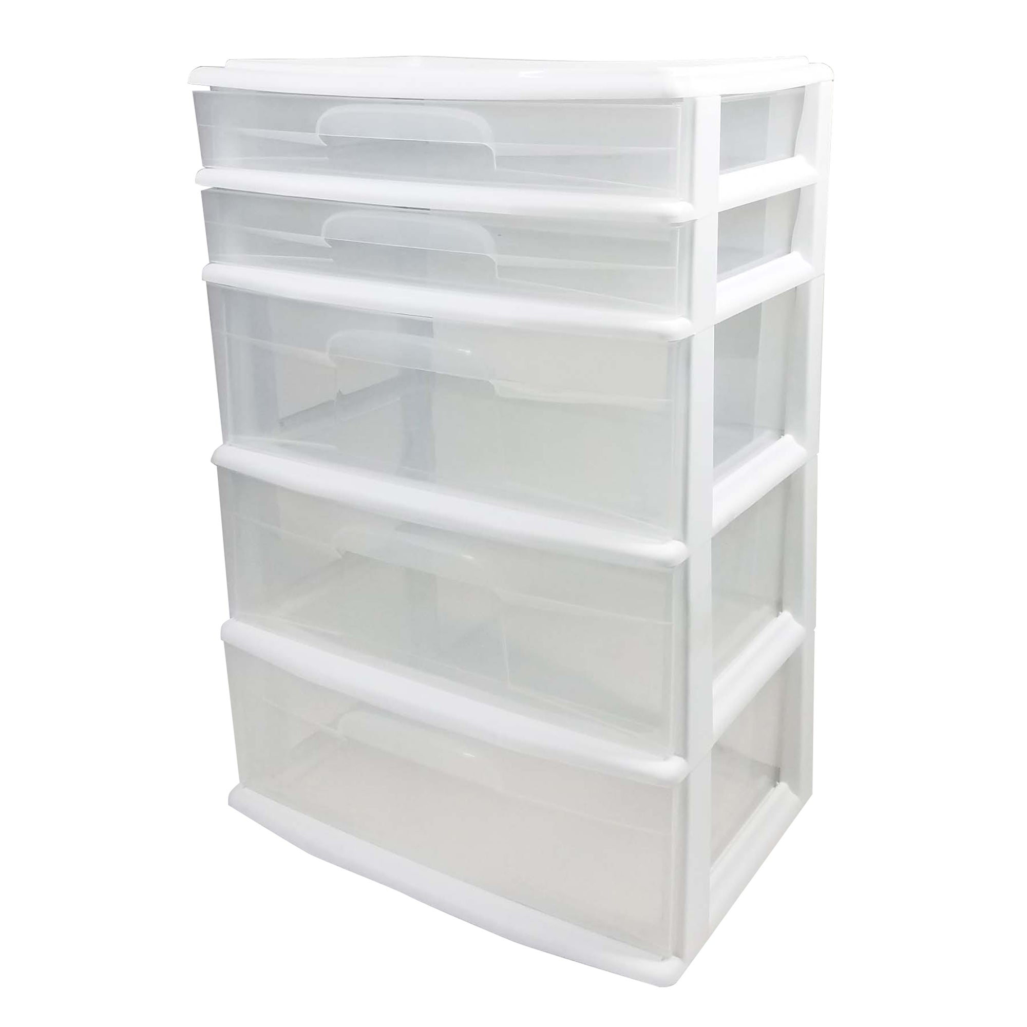 Homz Plastic 5 Drawer Storage Container Tower with Clear Drawers/White(Open Box)