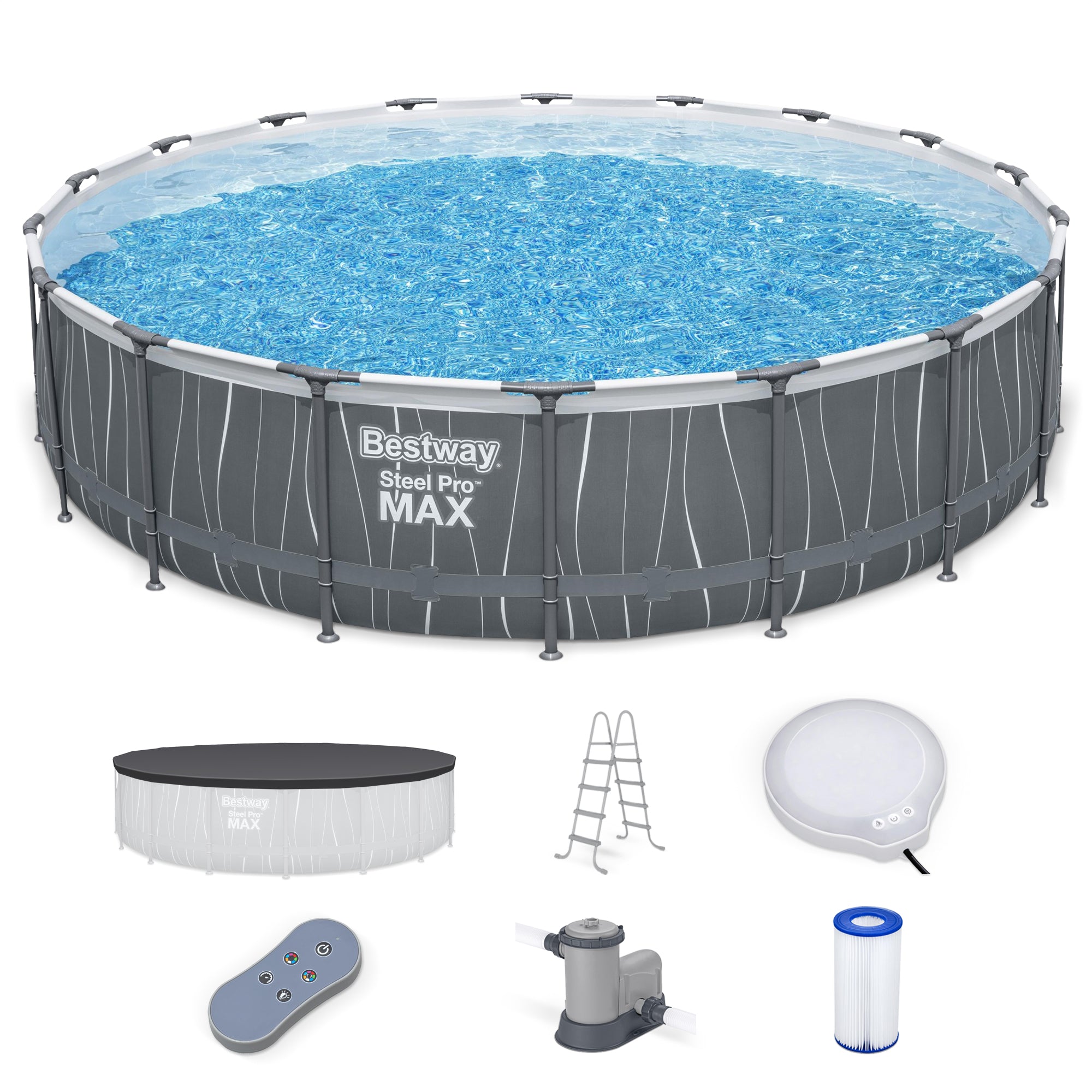 Bestway Steel Pro MAX 18' x 48" Round Pool Set w/LED Light & Remote (For Parts)