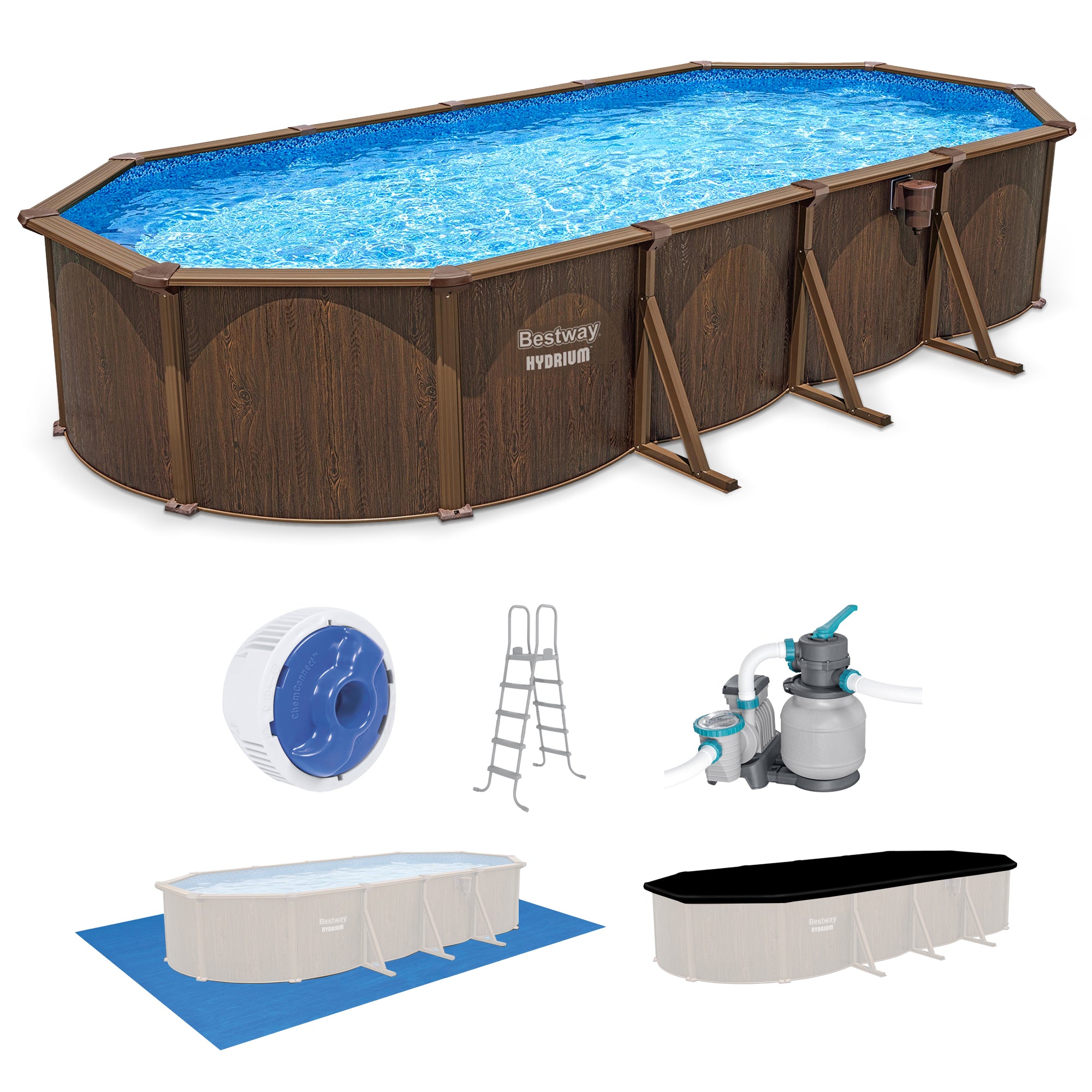 Bestway Hydrium 24'x12'x52" Oval Above Ground Swimming Pool Set,Brown(For Parts)