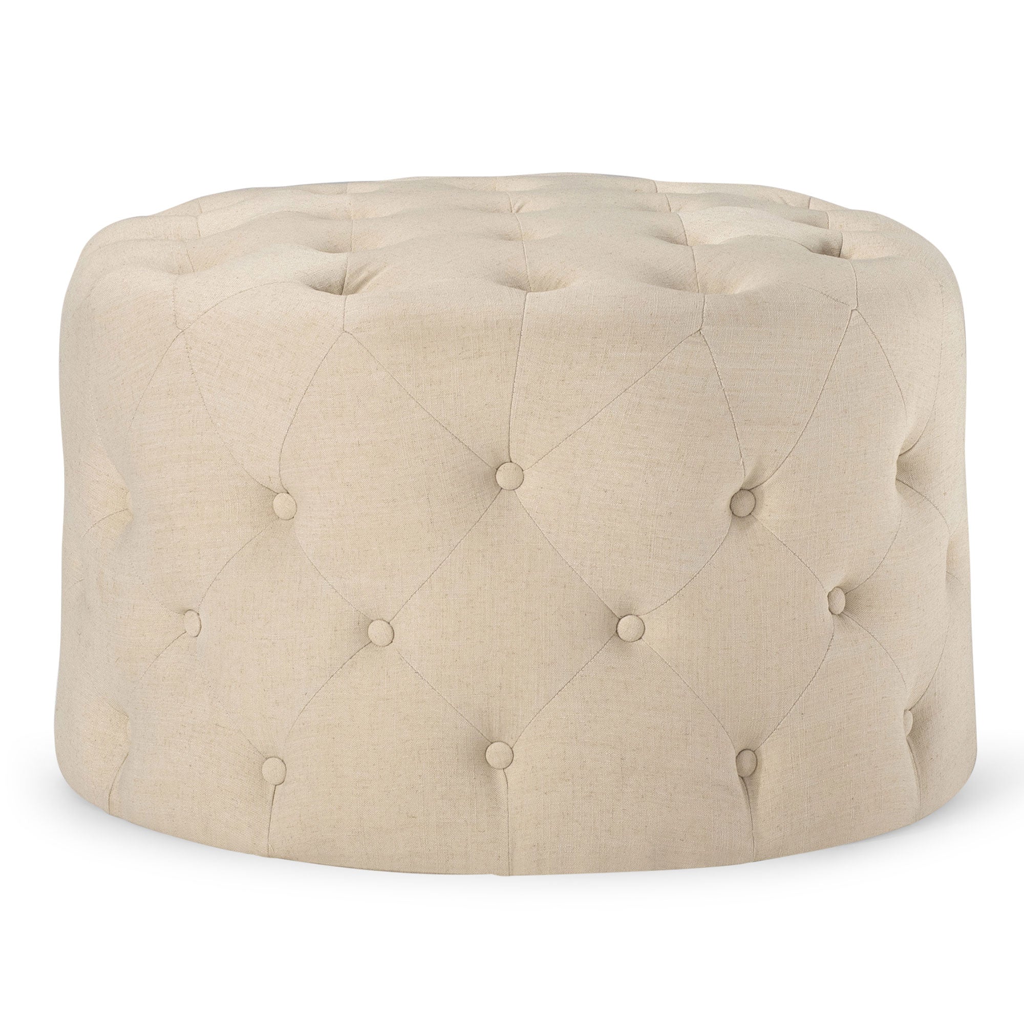 Maven Lane Marcy Traditional Round Ottoman in Taupe Fabric Upholstery (Open Box)