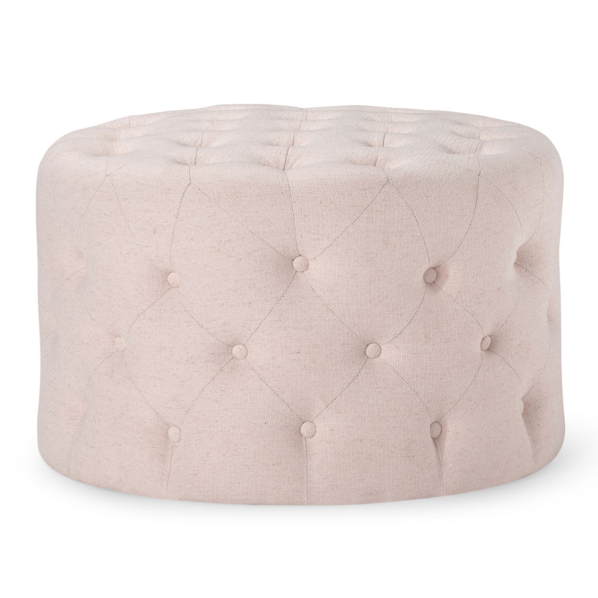 Maven Lane Marcy Traditional Round Ottoman in Cream Fabric Upholstery (Open Box)