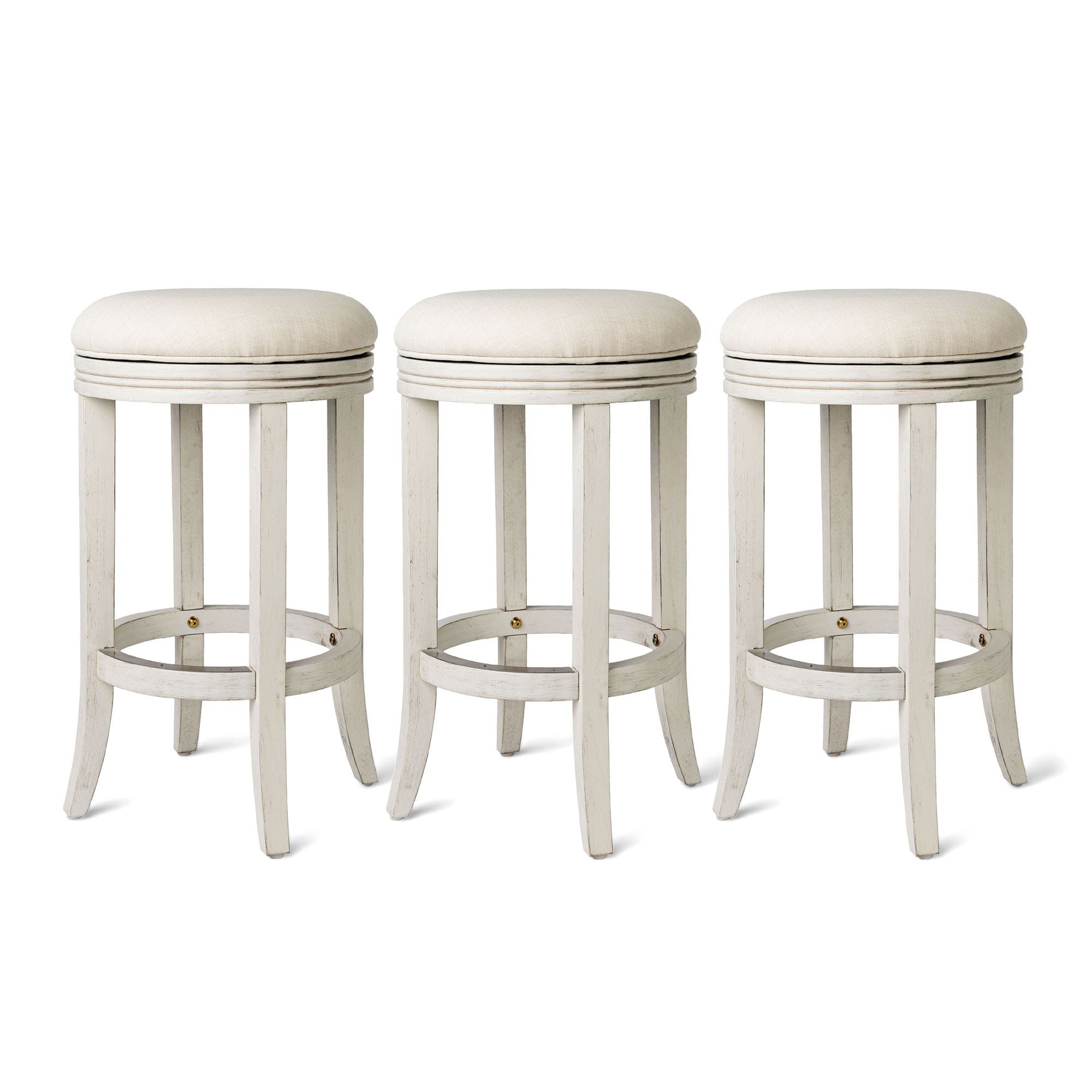 Maven Lane Eva Counter Stool, White Oak Finish w/ Natural Color Fabric, Set of 3