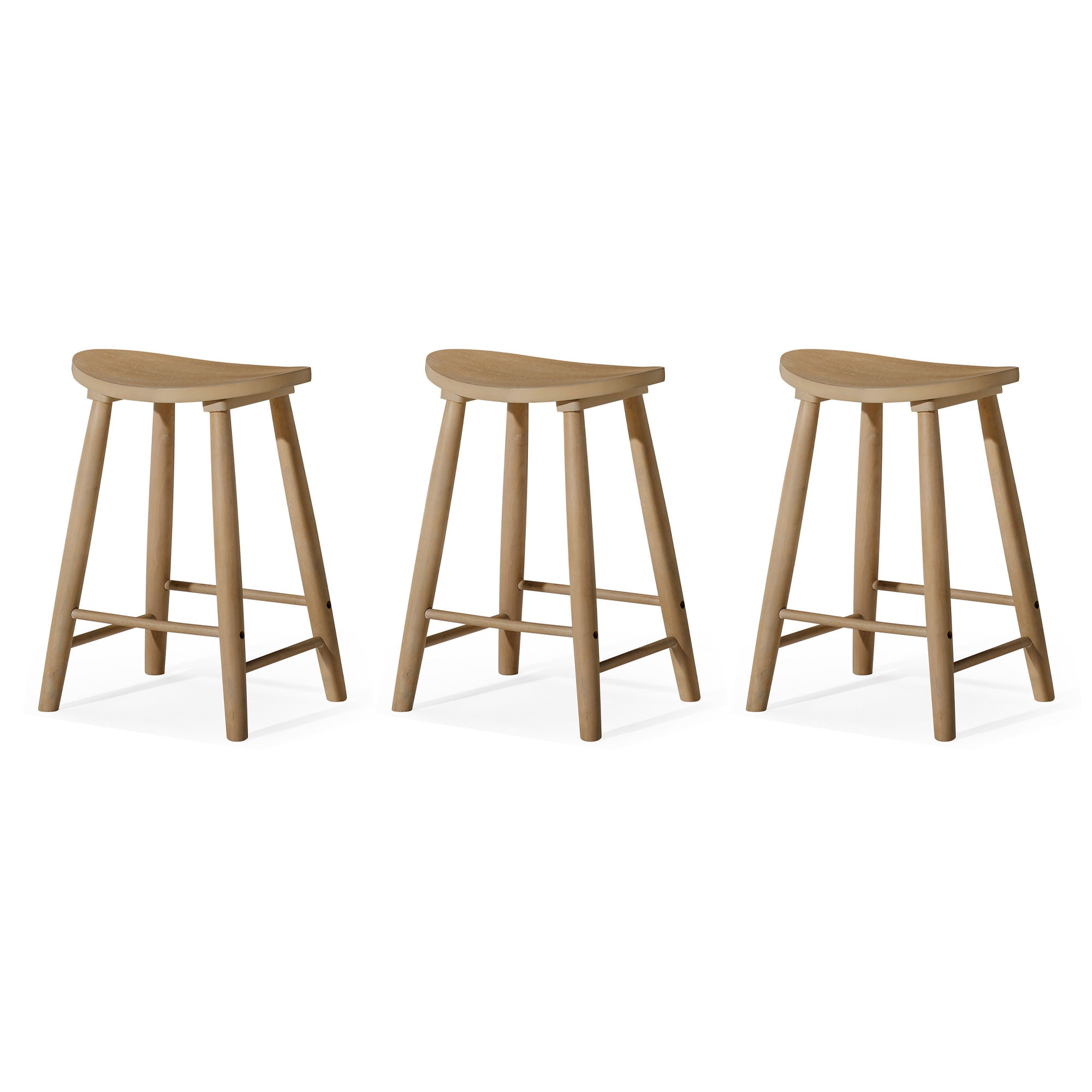 Maven Lane Luna Counter Stool in Light Oak Wood Finish, Set of 3