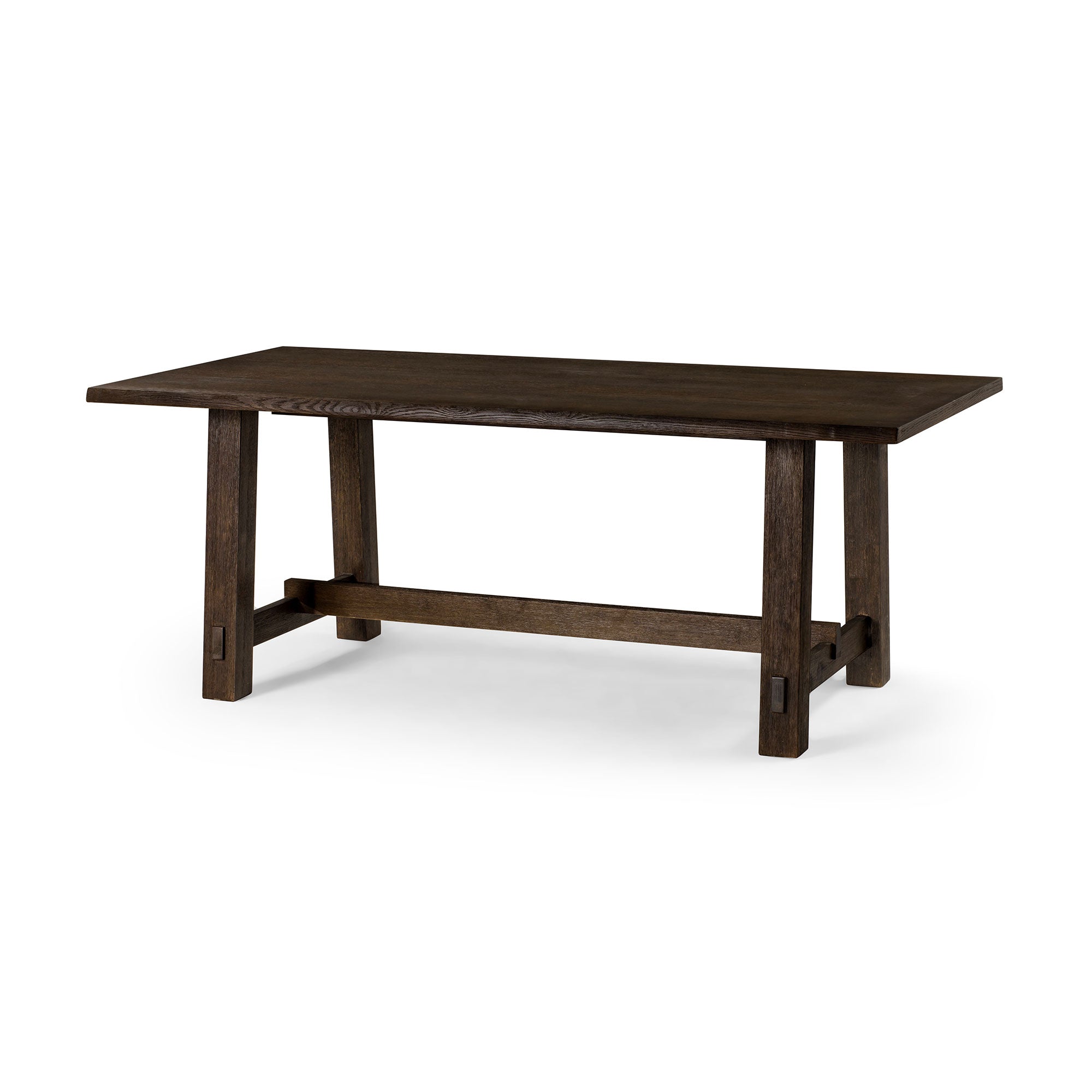 Yves Organic Rectangular Wooden Dining Table in Weathered Brown Finish