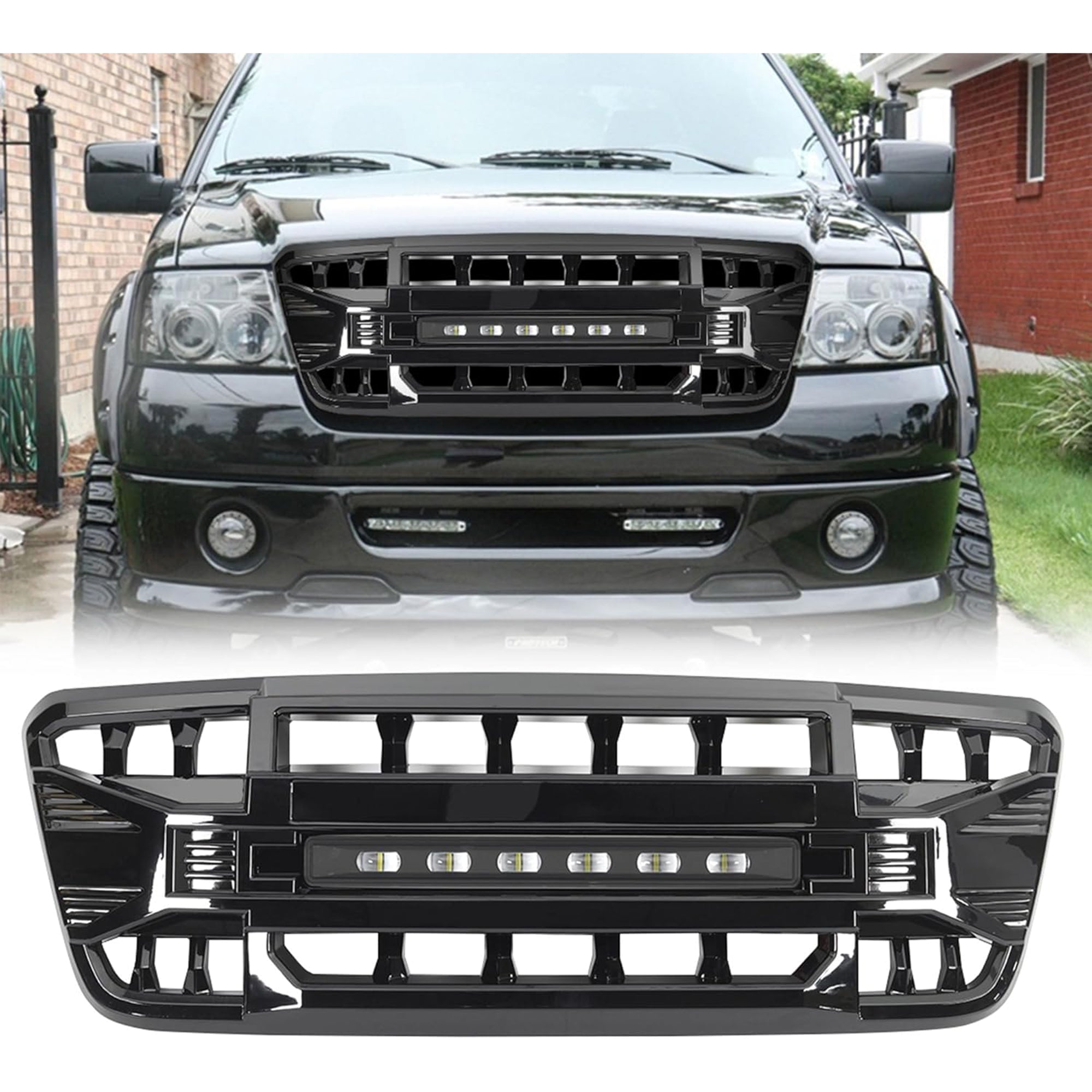 AMERICAN MODIFIED Front Grille Compatible with 2004-2008 Ford F150, Glossy Black