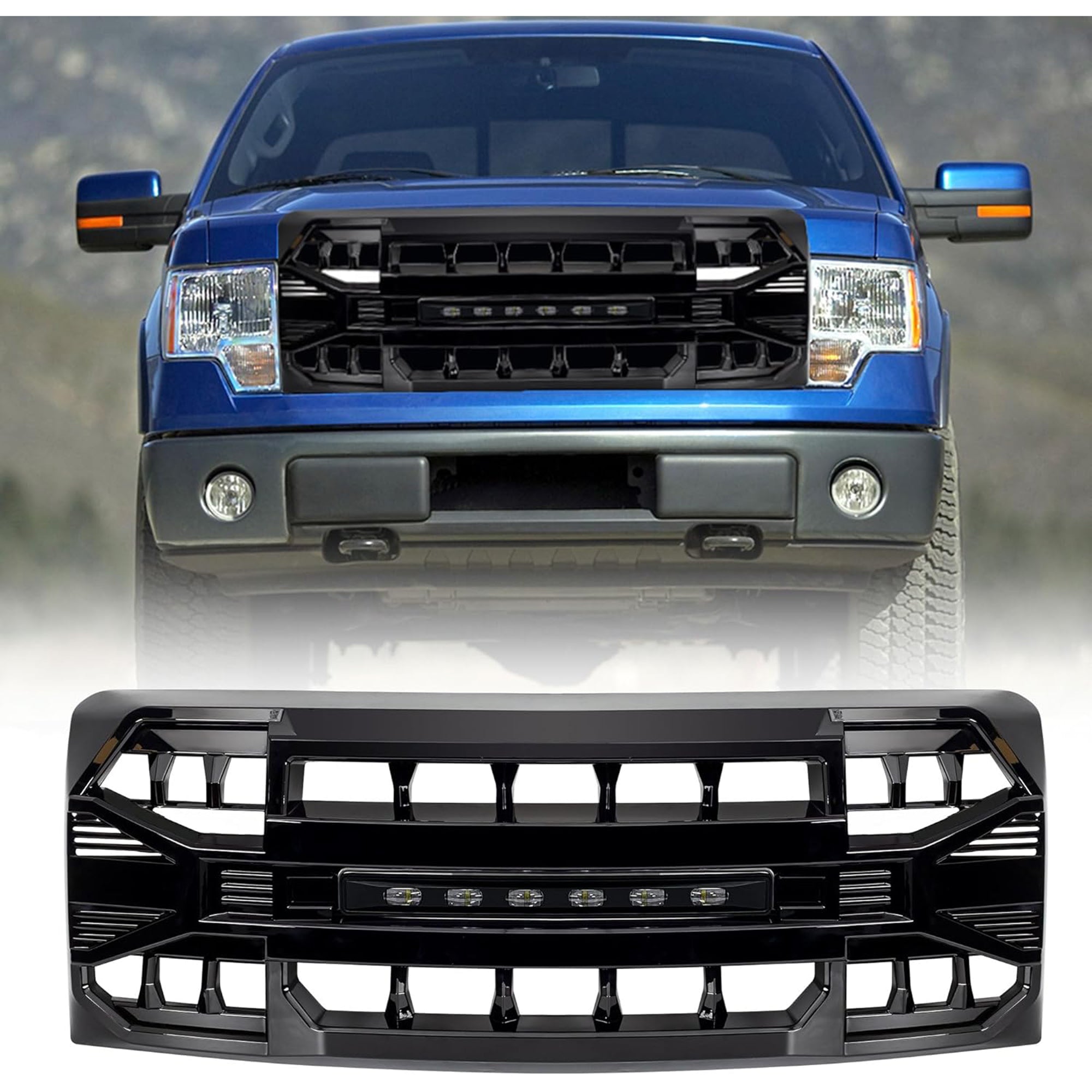 AMERICAN MODIFIED Front Armor Grille Compatible w/ 09-14 Ford F150, Glossy Black