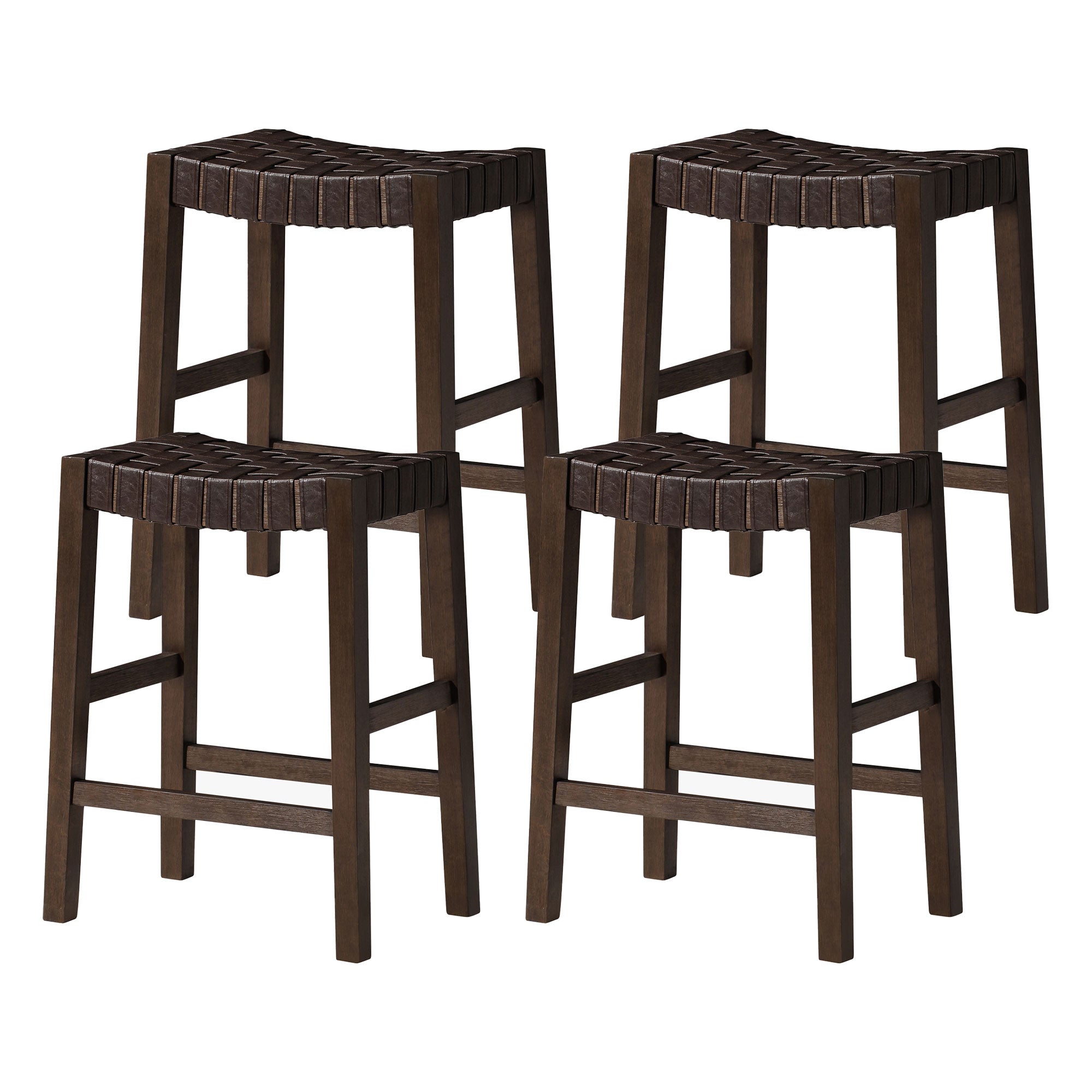 Maven Lane Emerson Counter Stool, Weathered Brown with Vegan Leather, Set of 4