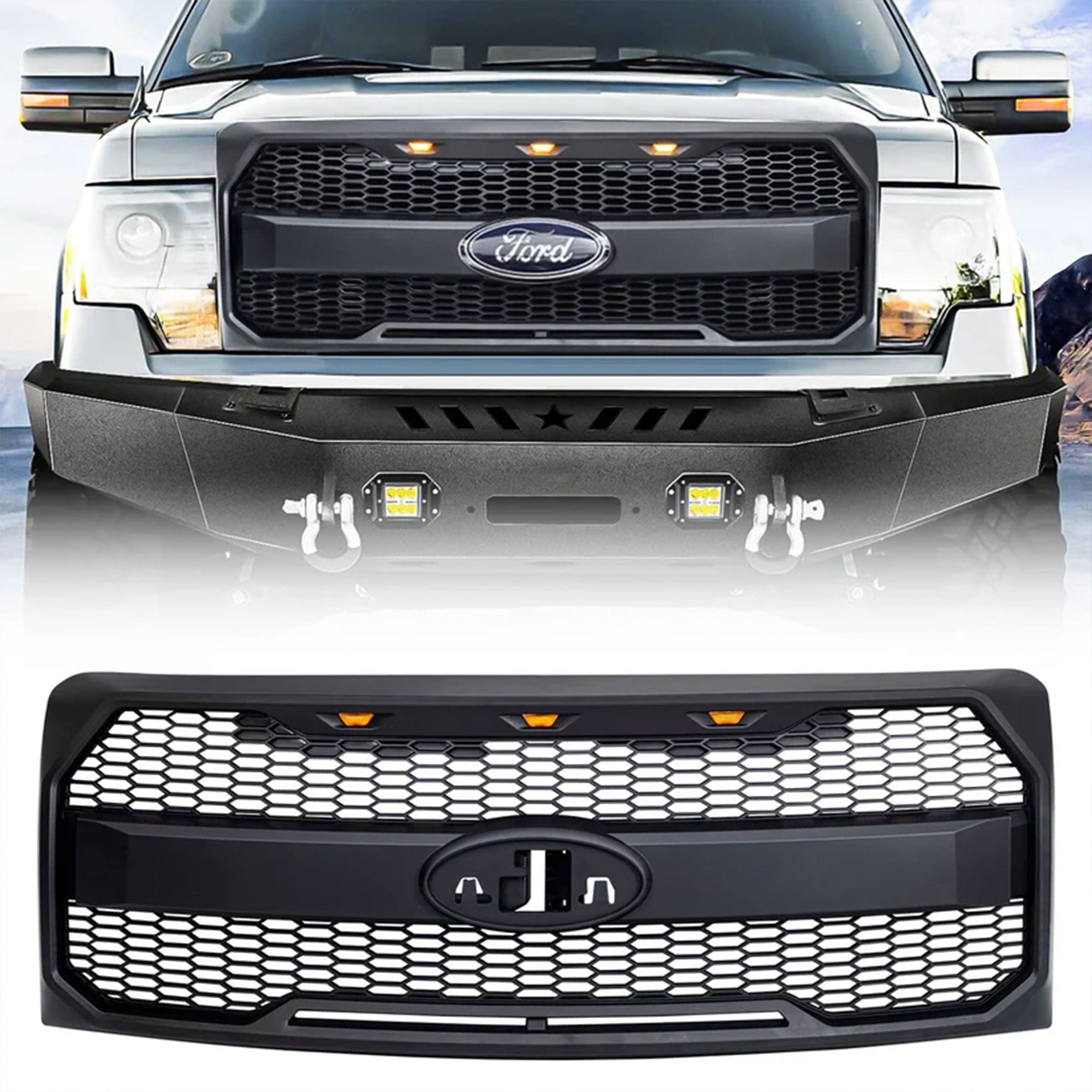 AMERICAN MODIFIED Raptor Style Mesh Grill for 2009-2014 Ford F150, Black (Used)