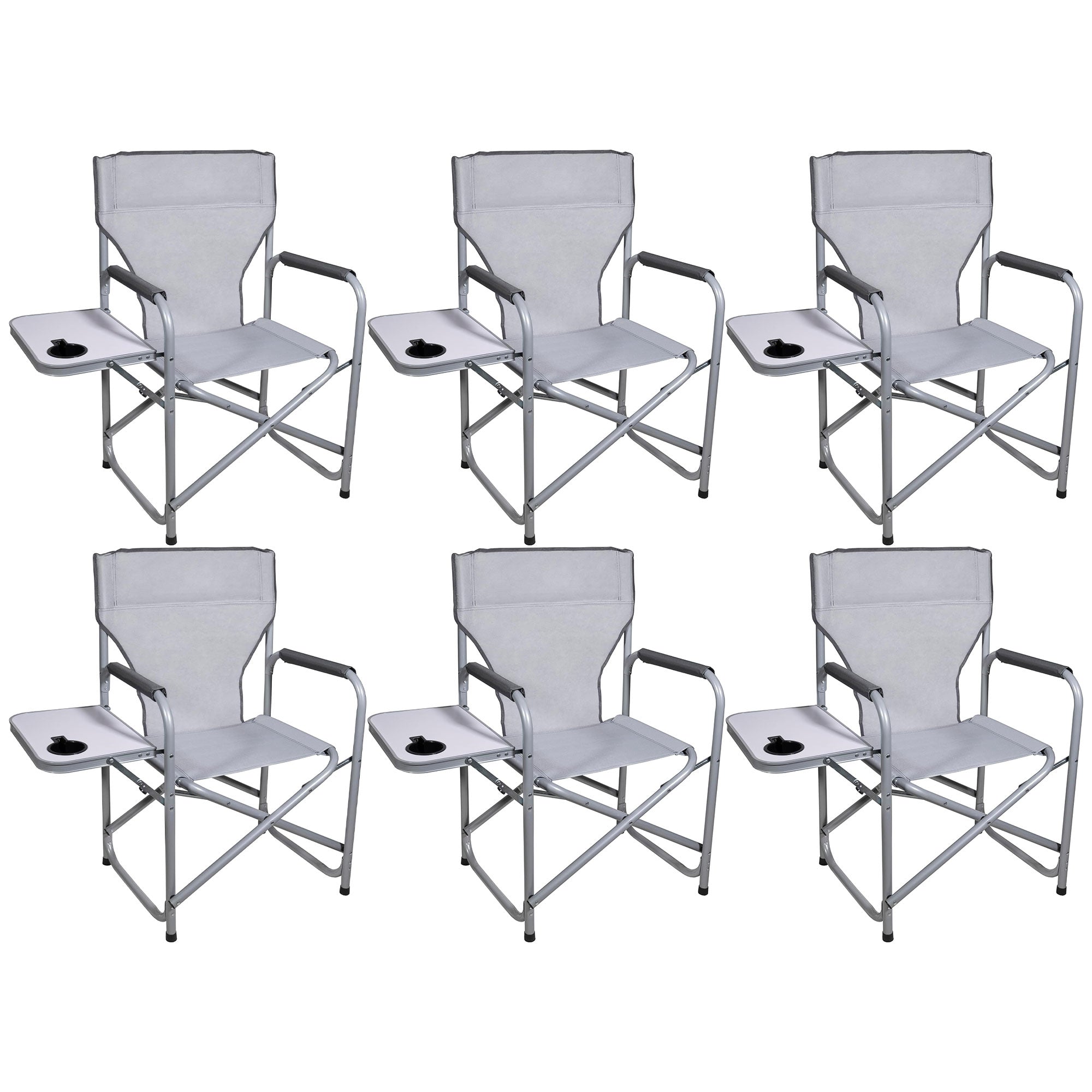 Four Seasons Courtyard Polyester Director Chairs with Side Table, 6 Pack, Gray