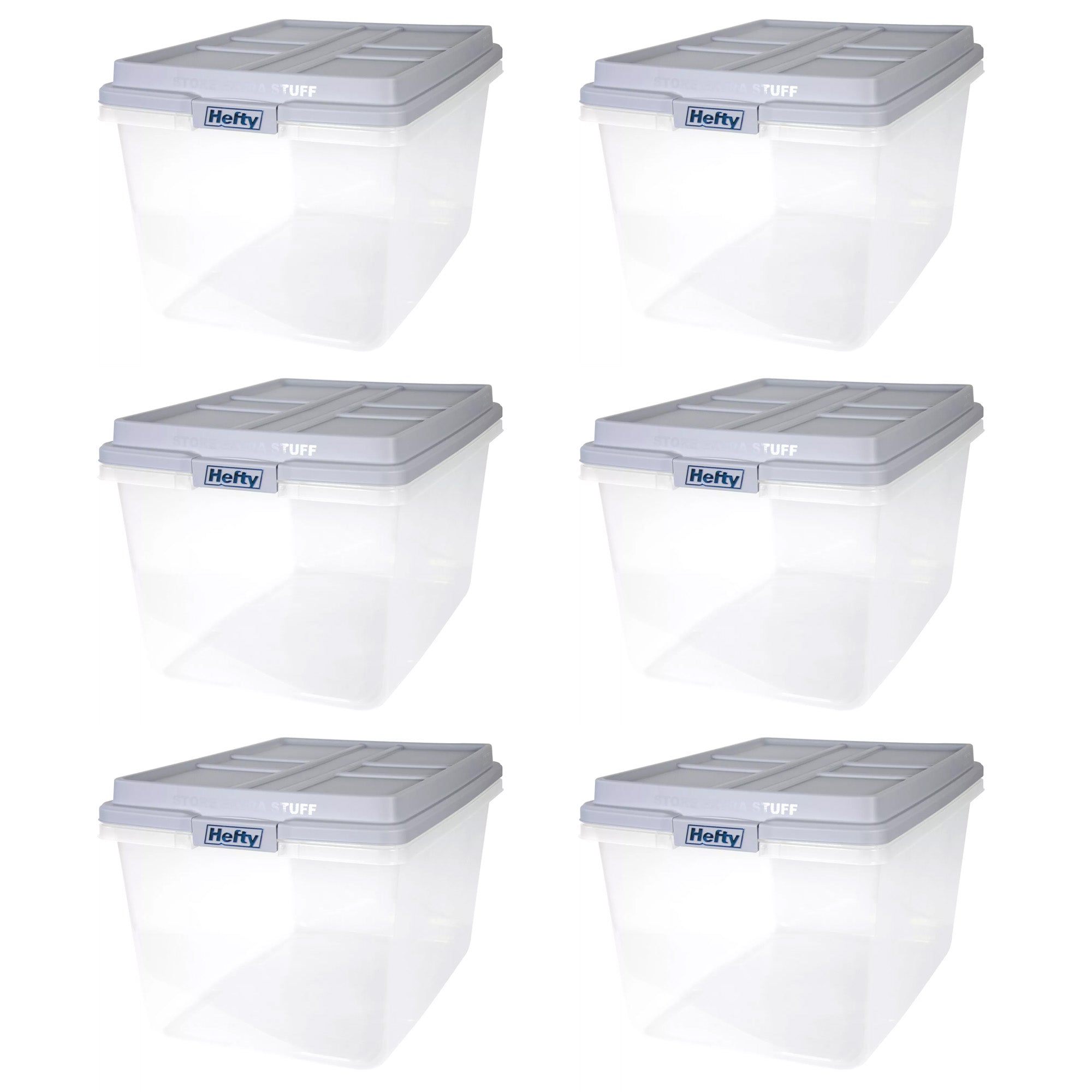 Hefty 72 Qt Hi-Rise Stackable Plastic Storage Bin with Lid, Gray 6pk (Open Box)