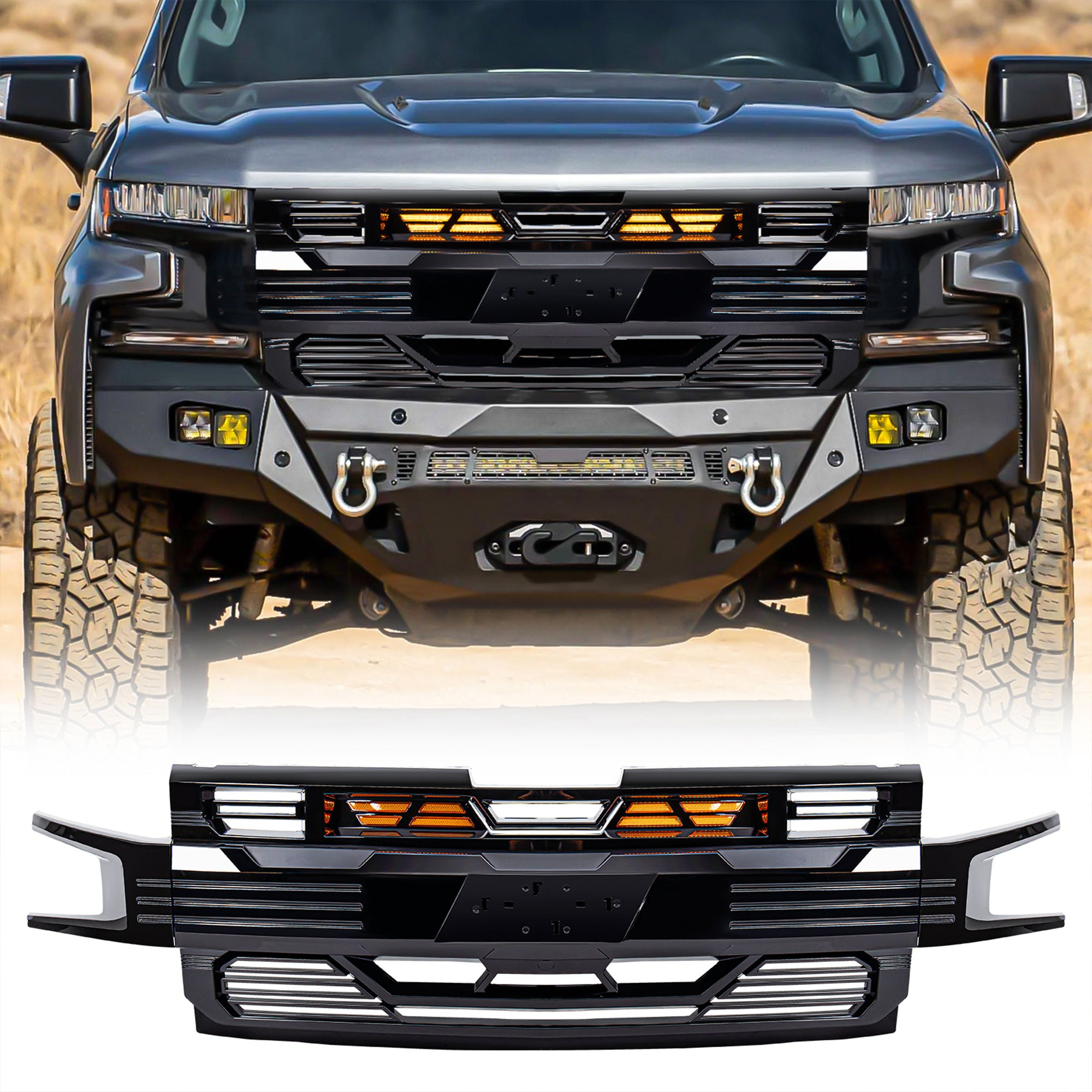 American Modified Armor Grille for 2019-2021 Chevy 1500, Glossy Black (Open Box)